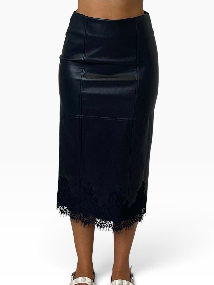 Gonna midi effetto pelle pizzo Donna  -  4690CI