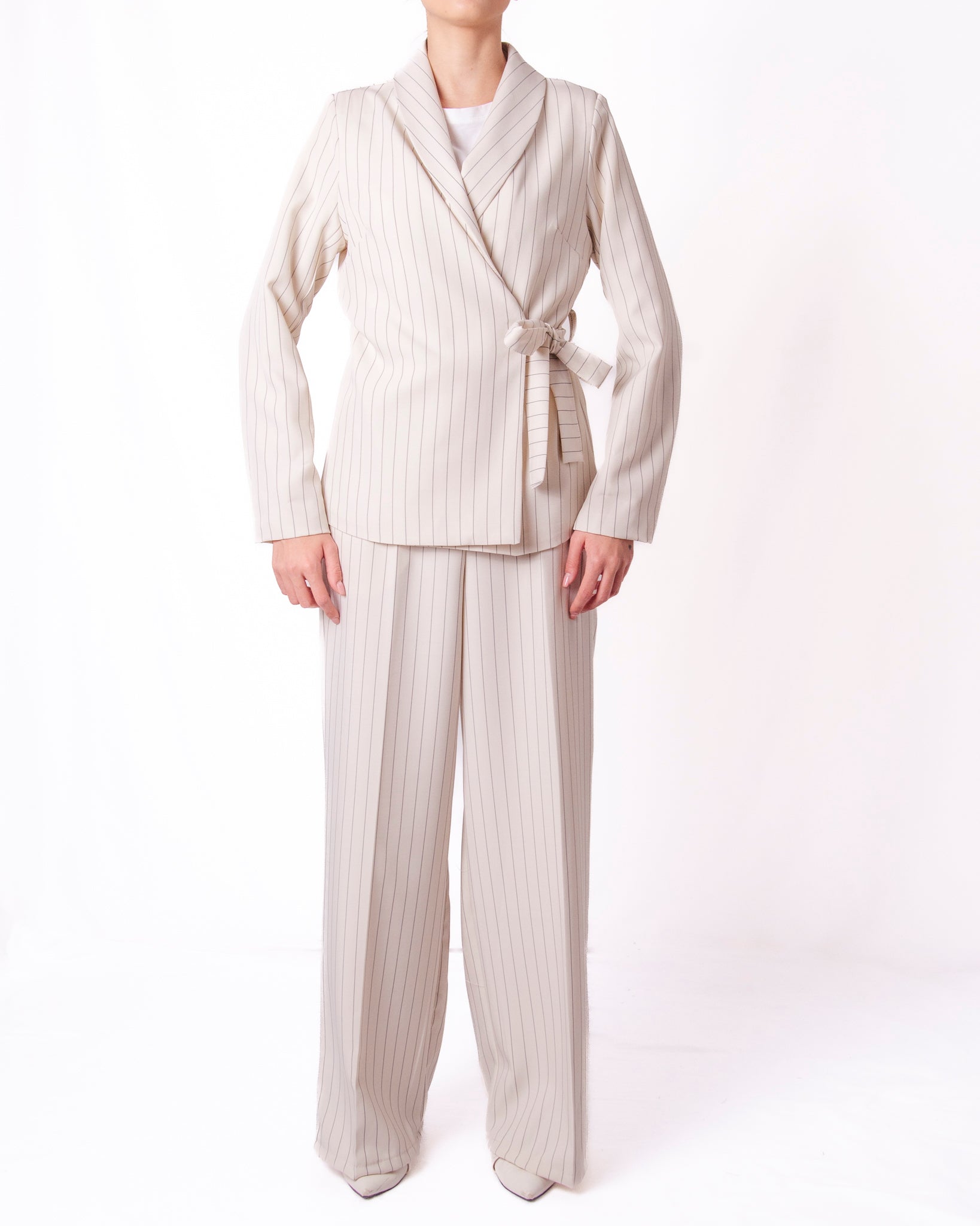 Completo blazer a portafoglio e pantalone gessato wide leg Donna  -  570852V