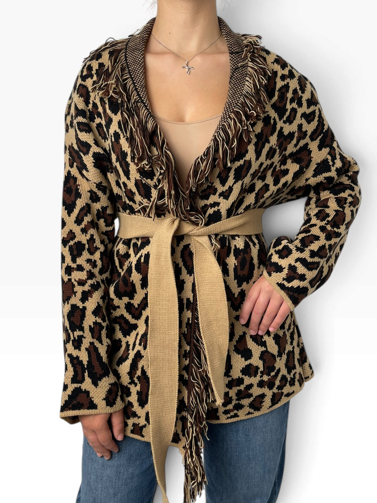 Cardigan animalier con frange Donna  -  2505KA