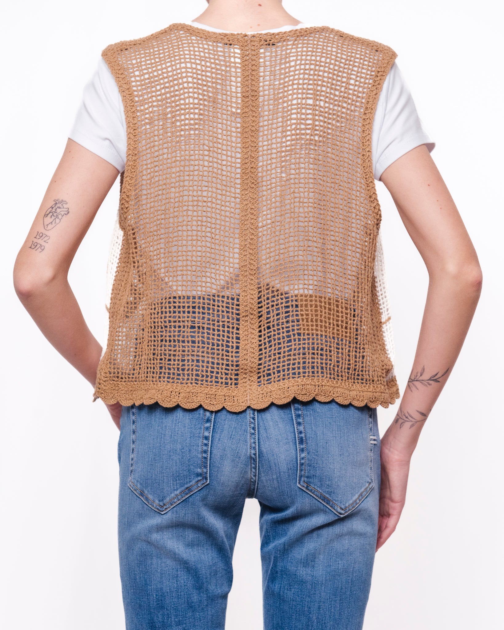 Gilet in maglia traforata con ricamo a foglie Donna  -  V02A0158