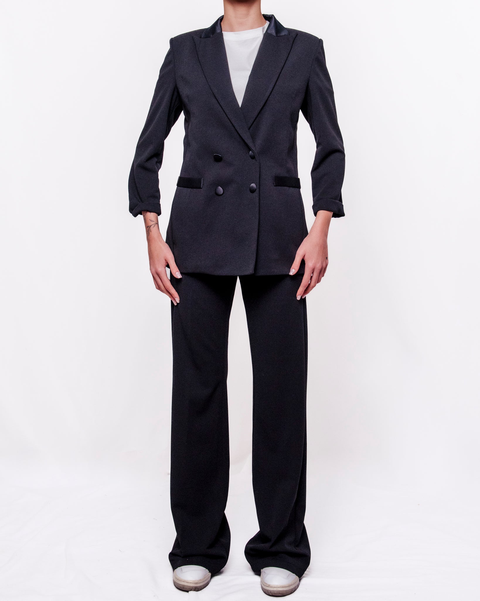 Completo giacca lunga doppiopetto e pantaloni a zampa Donna  -  81008+81006V