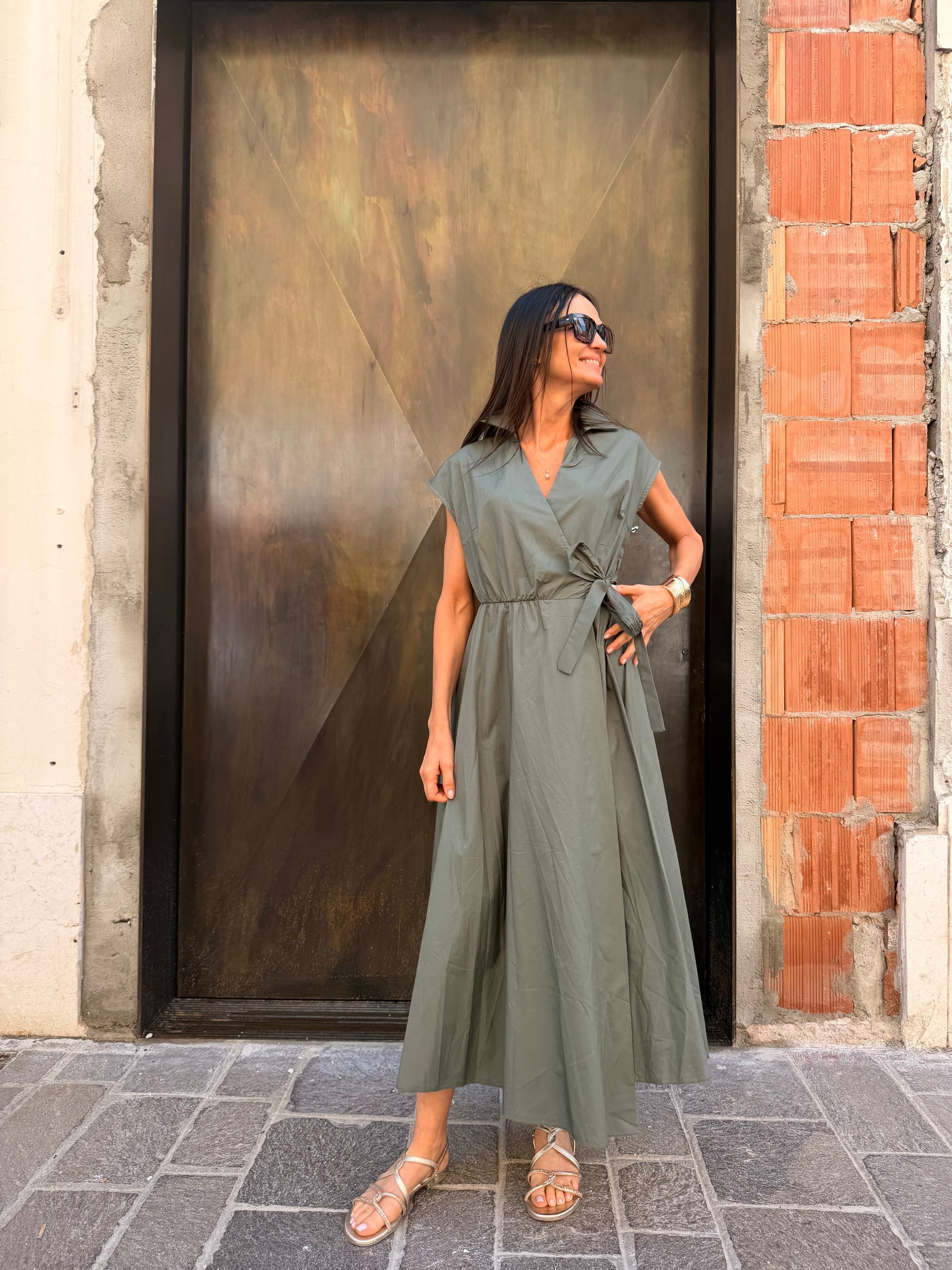 Abito Kos senza maniche scollatura arricciata spacco laterale Donna  -  12227EC