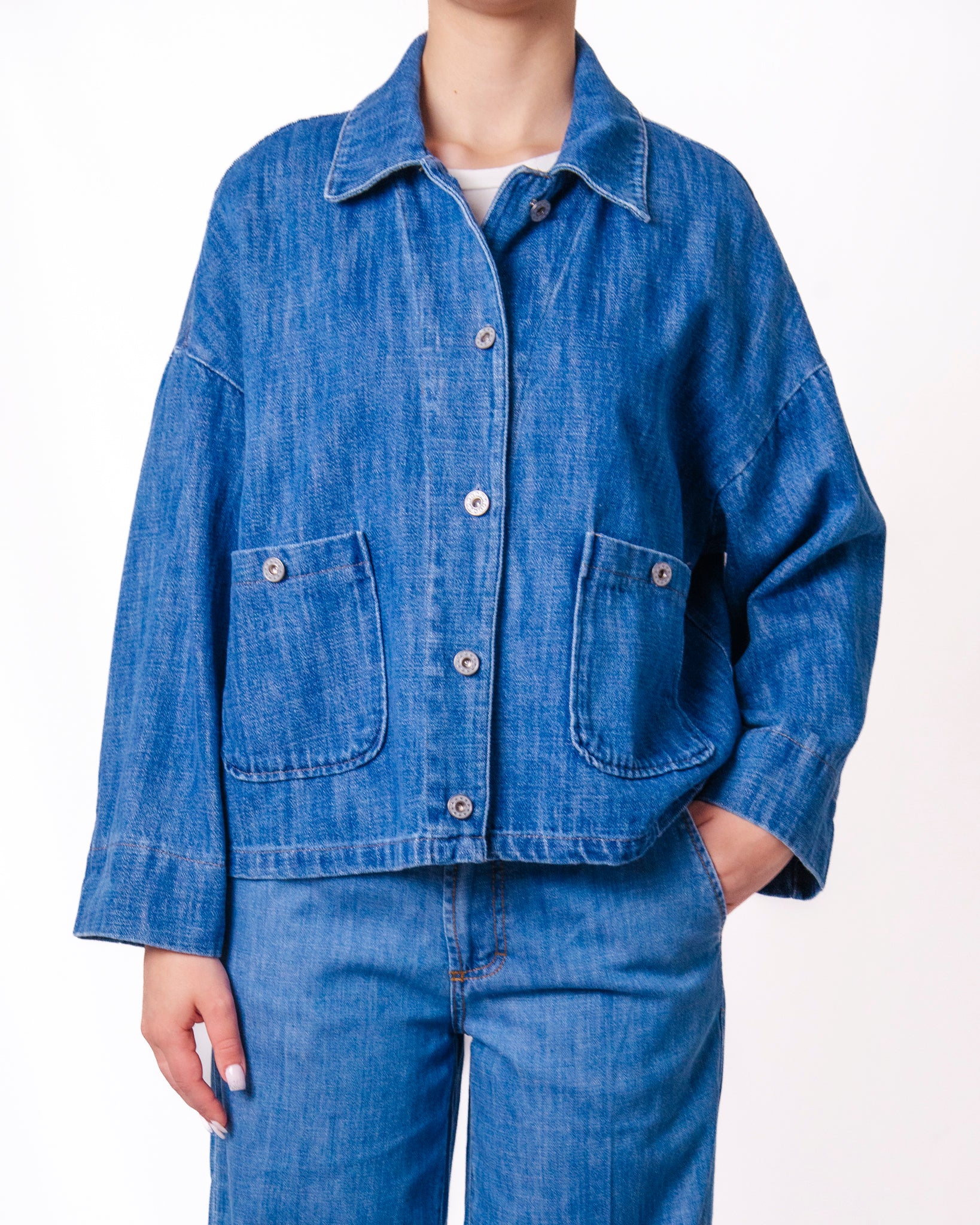 Giacca denim oversize colletto tasche frontali Donna  -  20809V