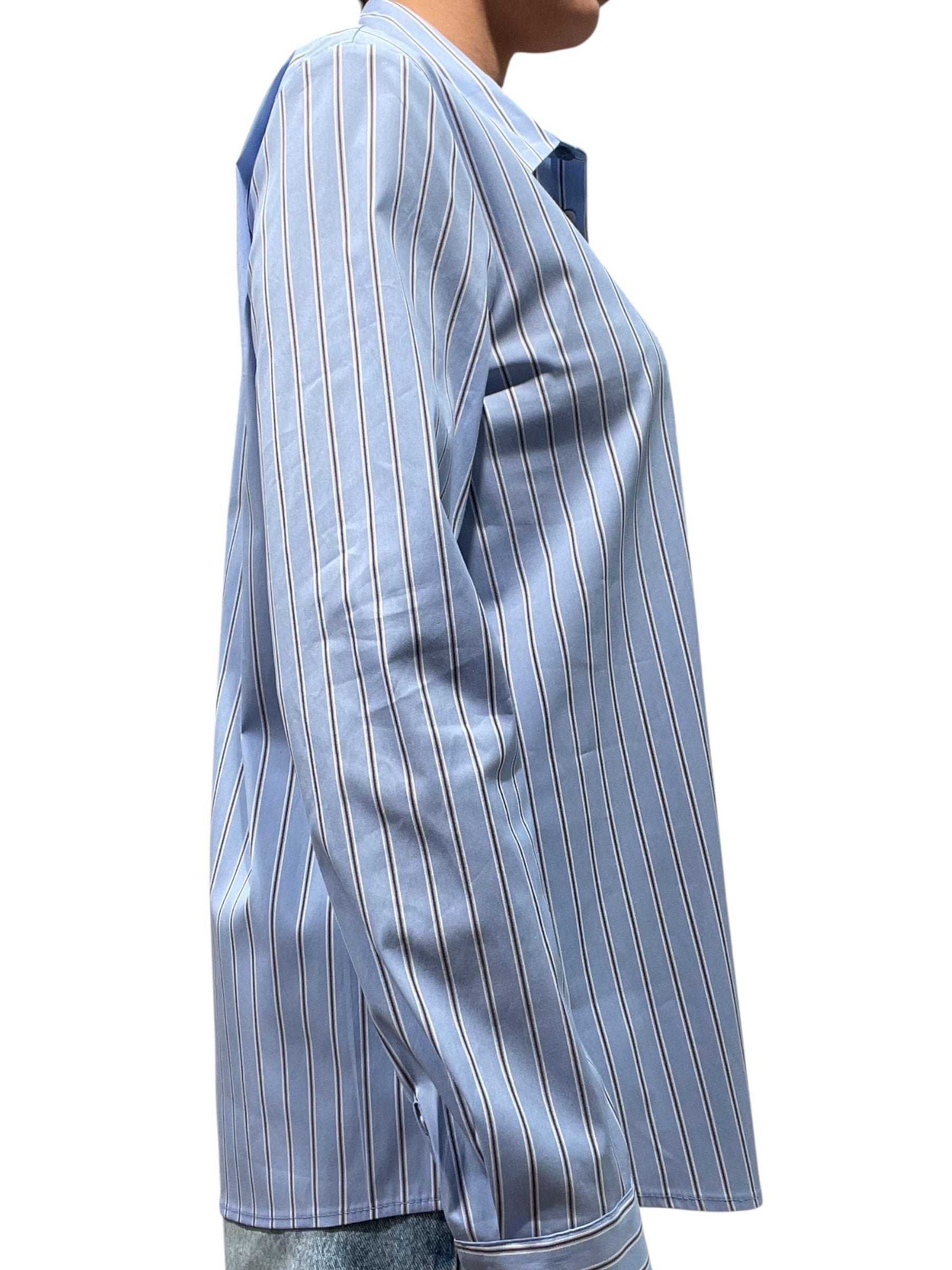 Camicia oversize a righe con colletto a contrasto Donna  -  TAB0528