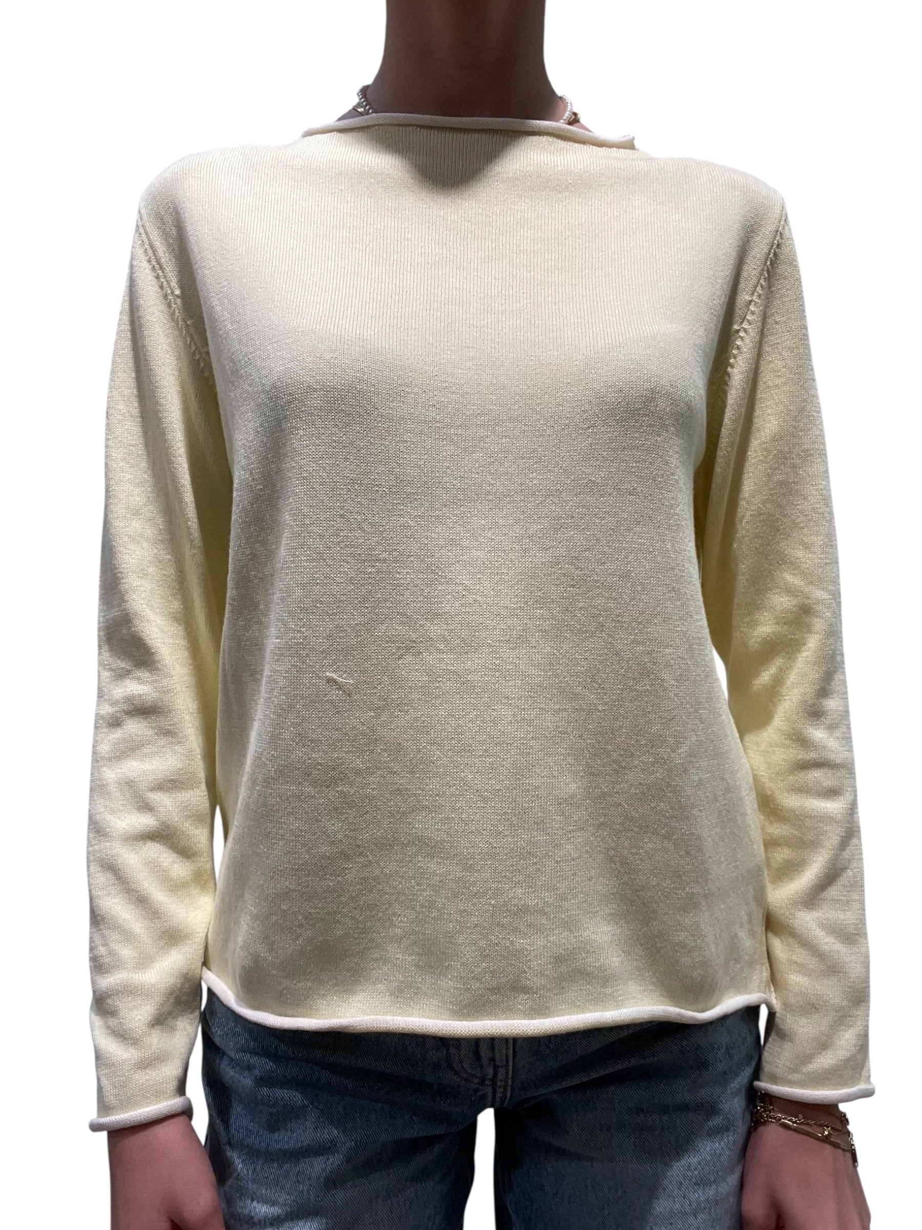 Maglia girocollo con orlo a contrasto e maniche lunghe Donna  -  82645KA