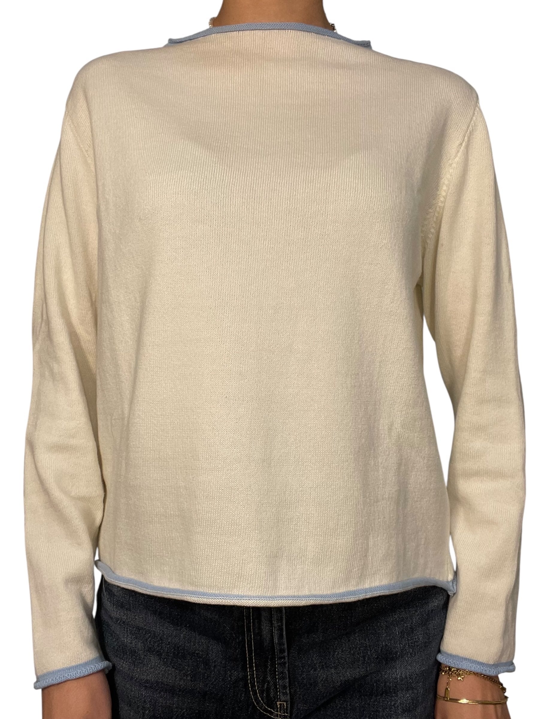 Maglia girocollo con orlo a contrasto e maniche lunghe Donna  -  82645KA