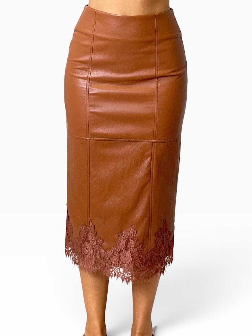 Gonna midi effetto pelle pizzo Donna  -  4690CI