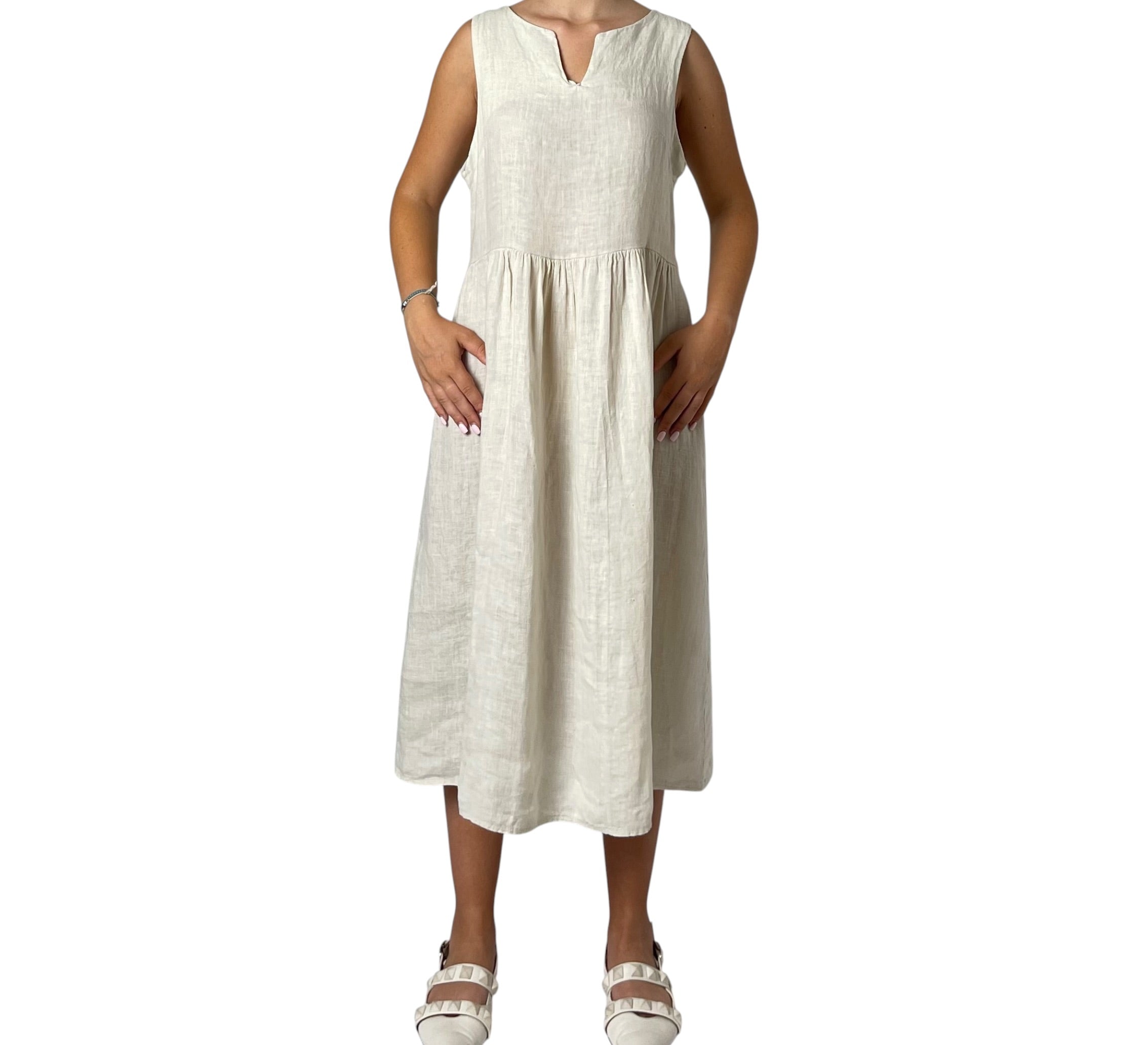 Abito Midi Svasato in Lino con Scollo a V Donna  -  2191KA