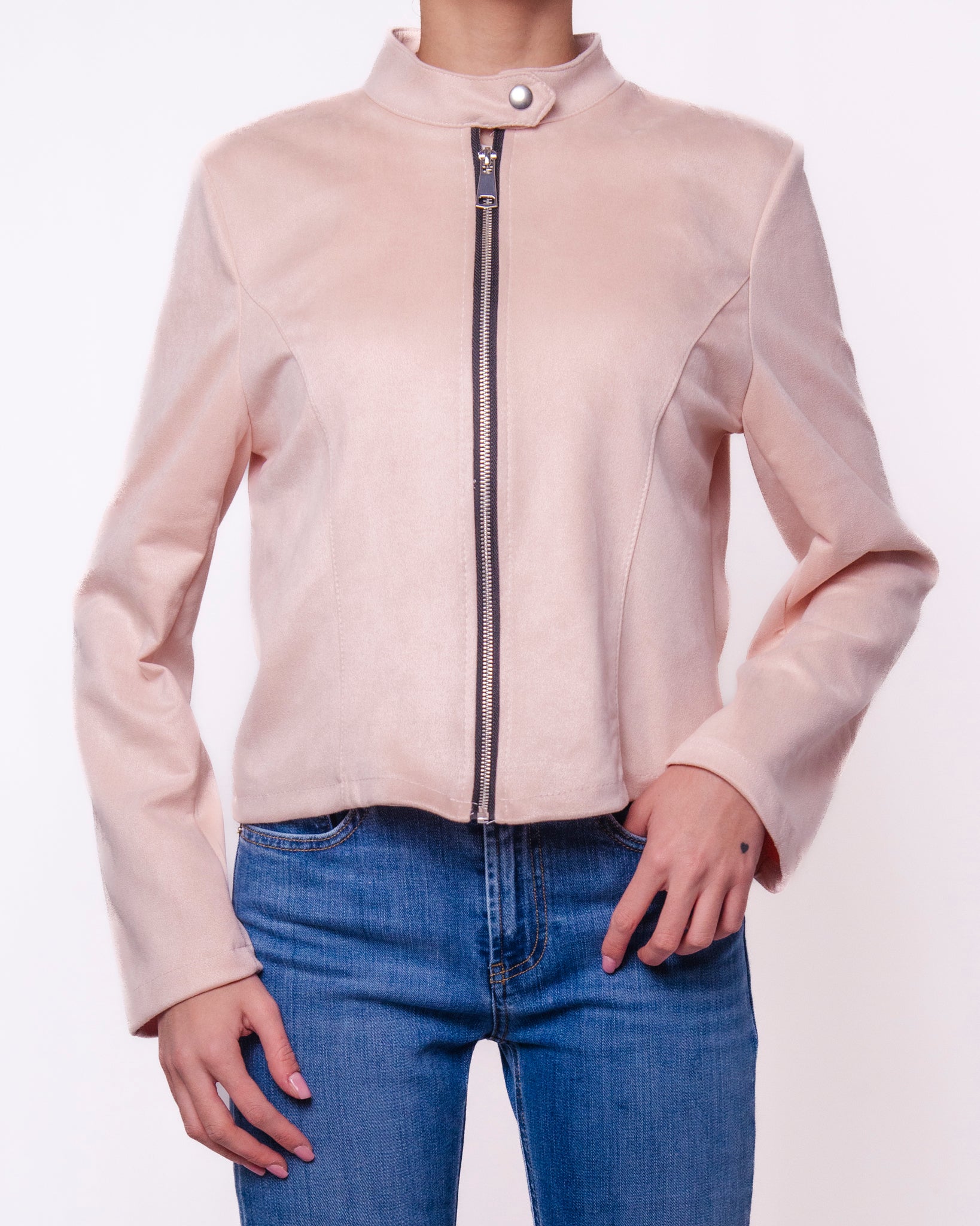 Giacca in Suede con Zip e Collo alla Coreana Donna  -  25745EC