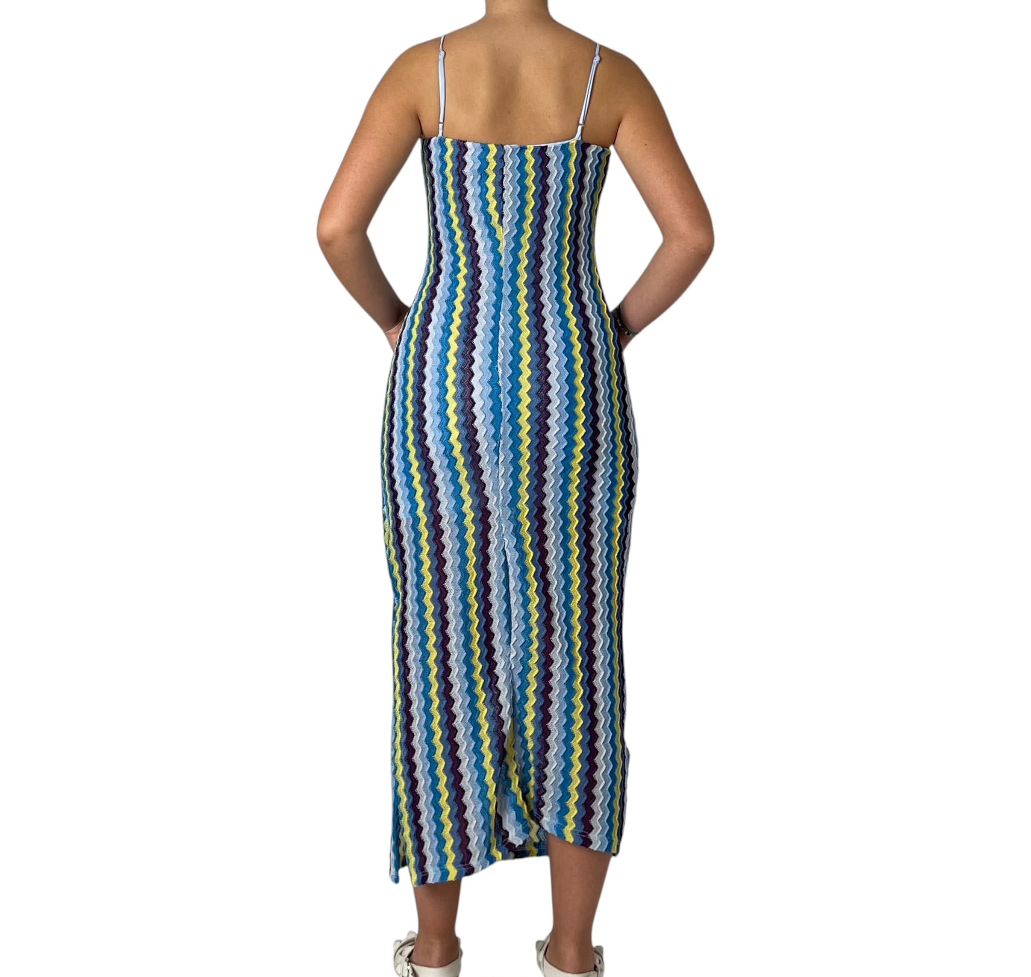 Vestito Lungo Aderente con Fantasia Zigzag a Righe Donna  -  48774BO