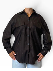 Camicia gessata oversize micro strass Donna  -  542CI