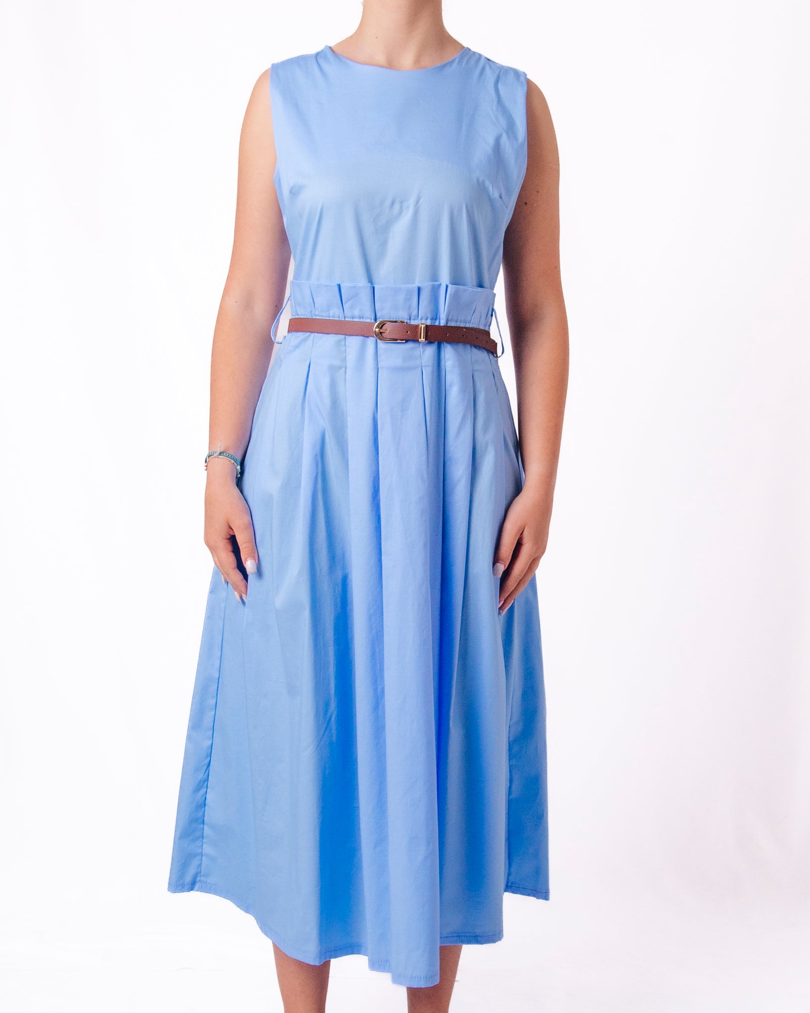 Abito midi senza maniche girocollo gonna a pieghe Donna  -  88057UP
