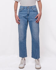 Jeans denim straight cropped orlo grezzo Donna  -  V0200059