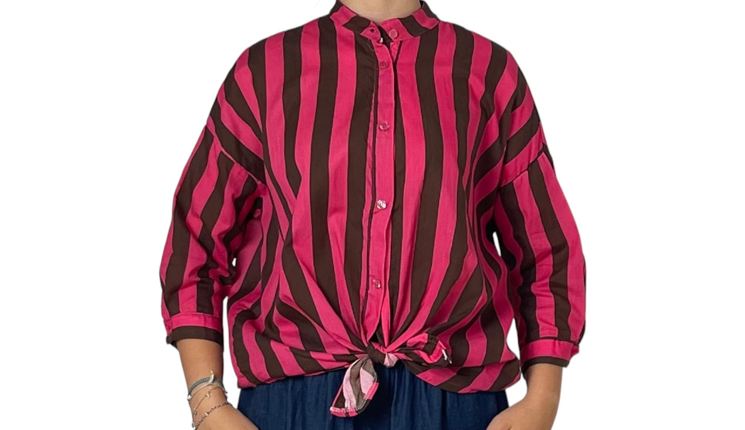 Camicia a Righe con Annodatura Frontale Donna  -  164R