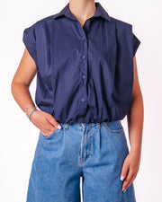 Camicia Smanicata Crop con Elastico Donna  -  66056X
