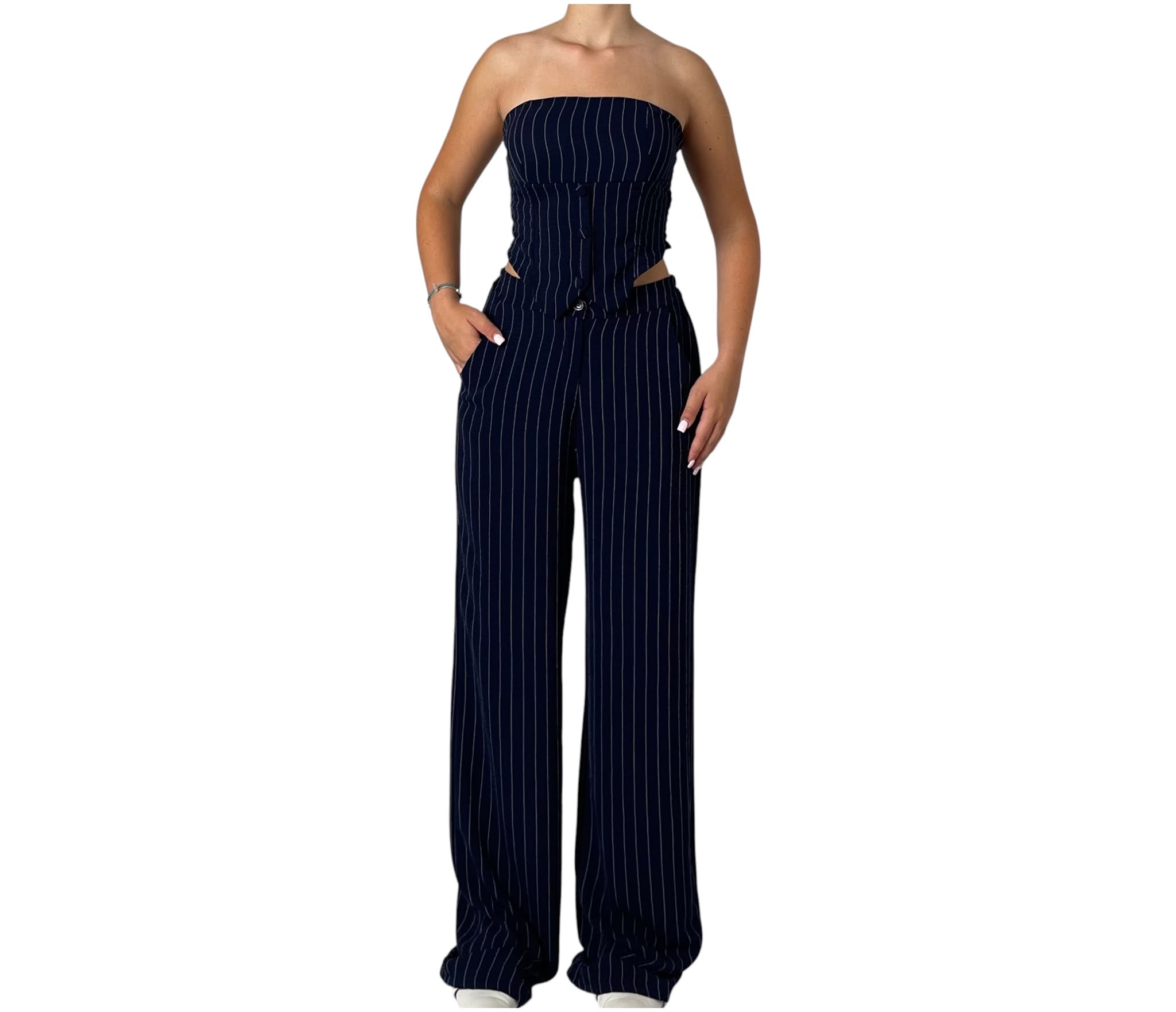 Completo a Righe con Top a Fascia e Pantalone a Palazzo Donna  -  47465/475226BO