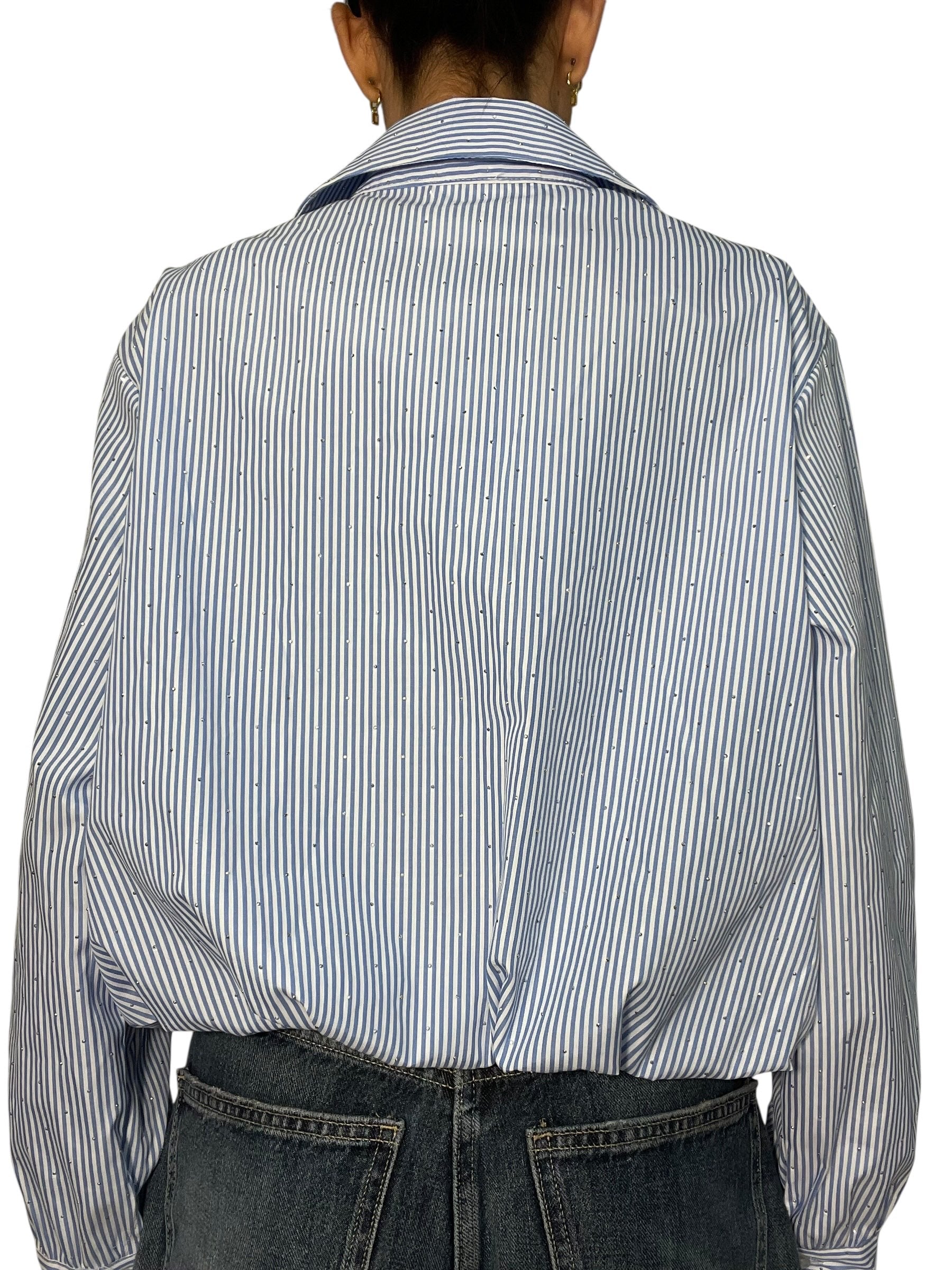 Camicia corta a righe con colletto aperto Donna  -  563851X