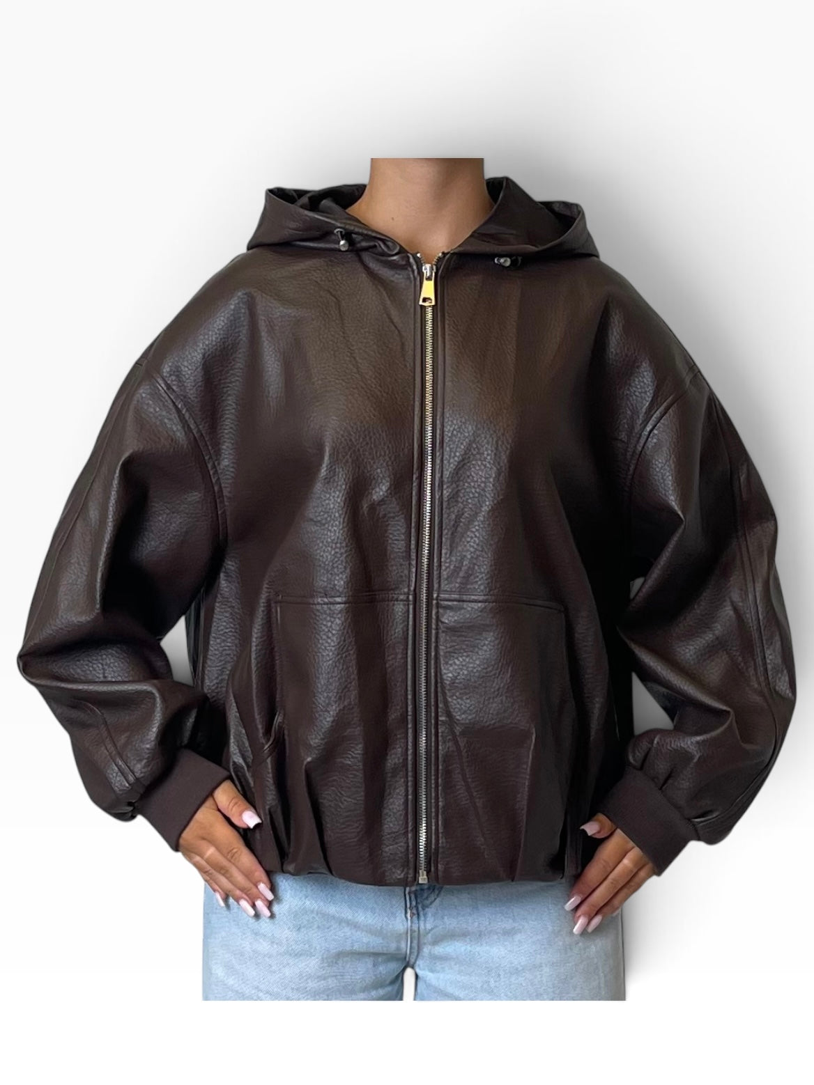 Giacca oversize cappuccio effetto pelle Donna  -  12511CI