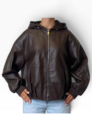 Giacca oversize cappuccio effetto pelle Donna  -  12511CI