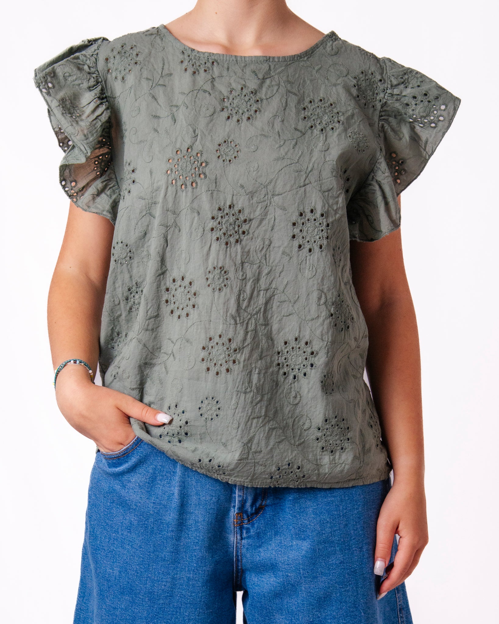 Blusa Sangallo Maniche Volant Donna  -  88041UP