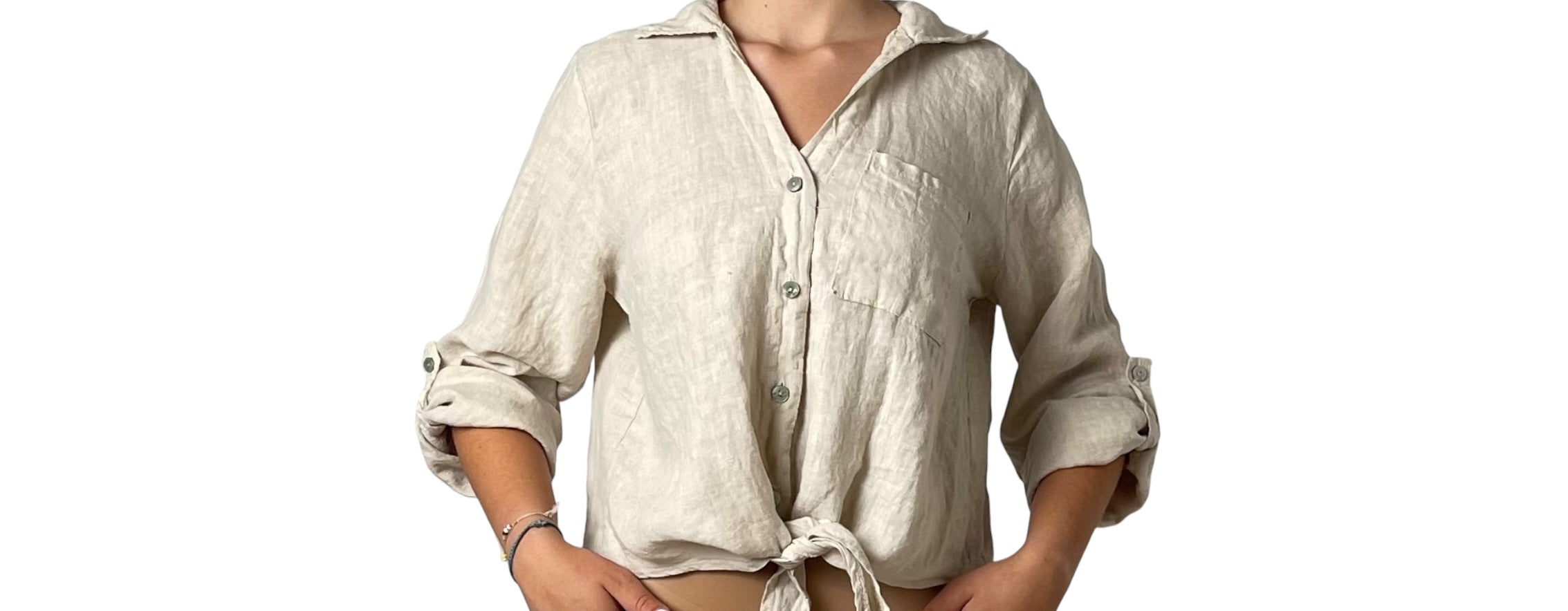 Camicia in Lino Rosa con Nodo in Vita Donna  -  2202EC