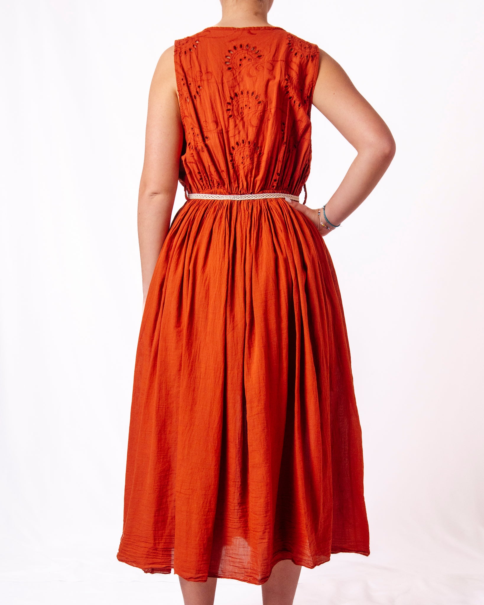 Abito Midi Sangallo Cintura Intrecciata Donna  -  62072CL