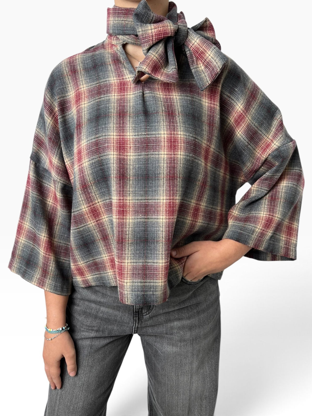 Blusa a quadri con fiocco Donna  -  TAC1234