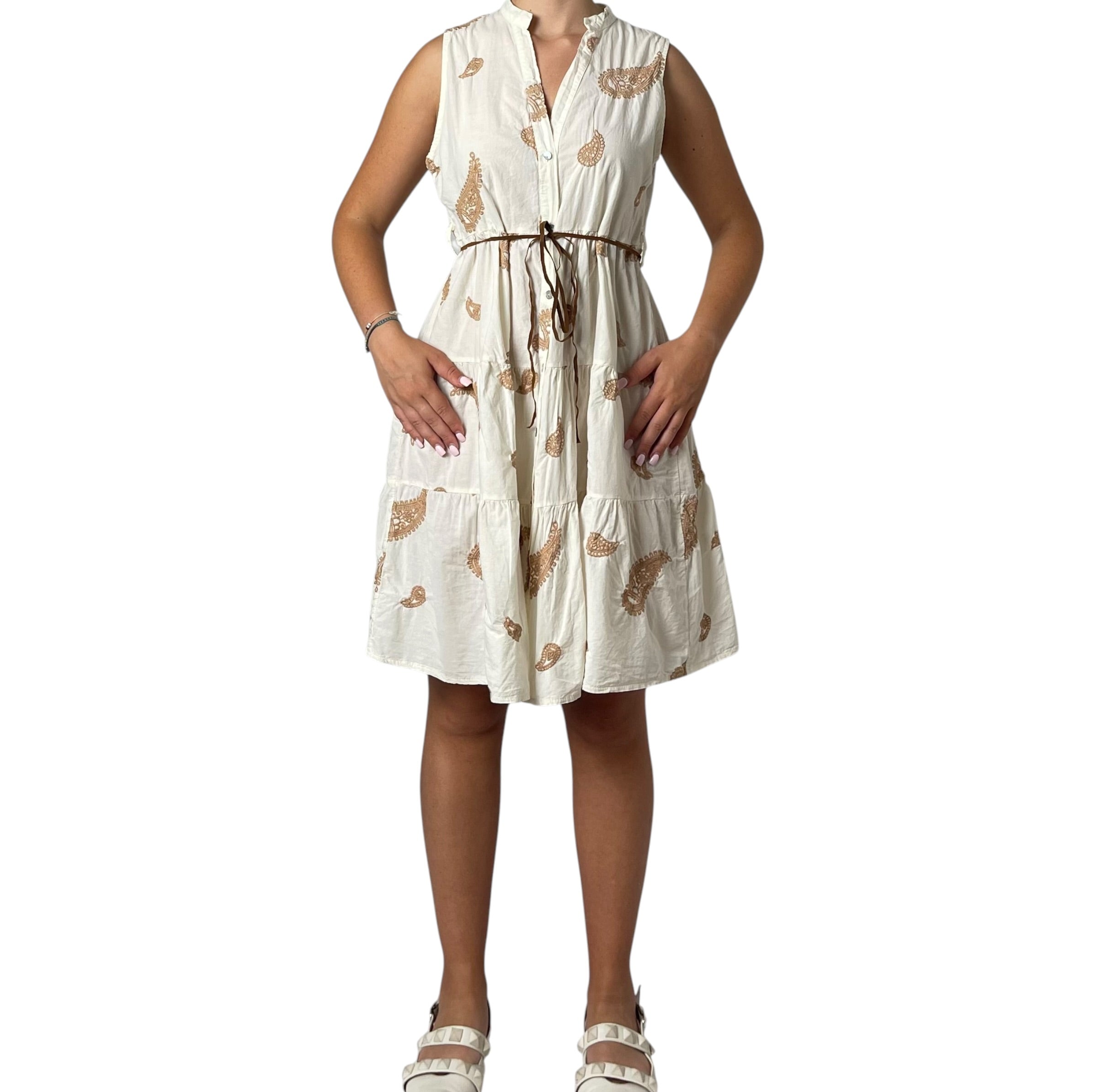 Abito Midi Smanicato con Stampa Paisley e Cintura Donna  -  9536KA