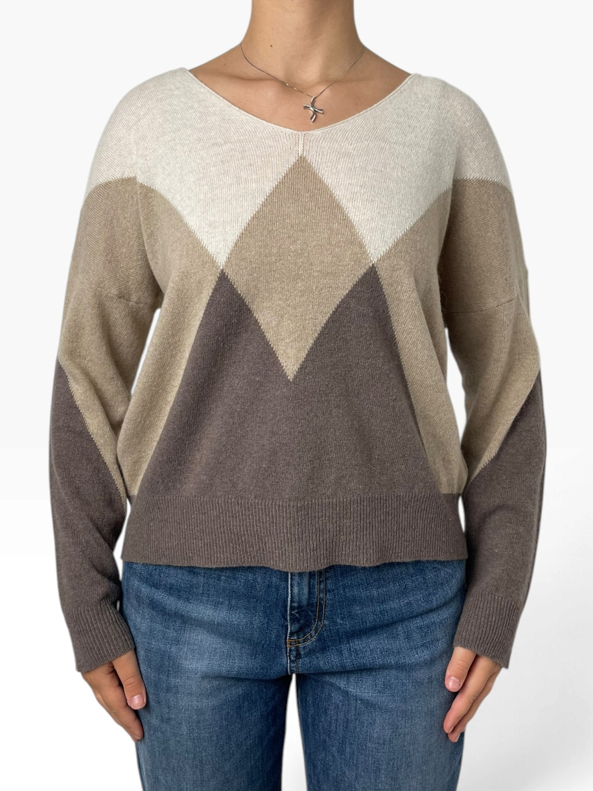 Maglia scollo V a rombi Donna  -  91027KA