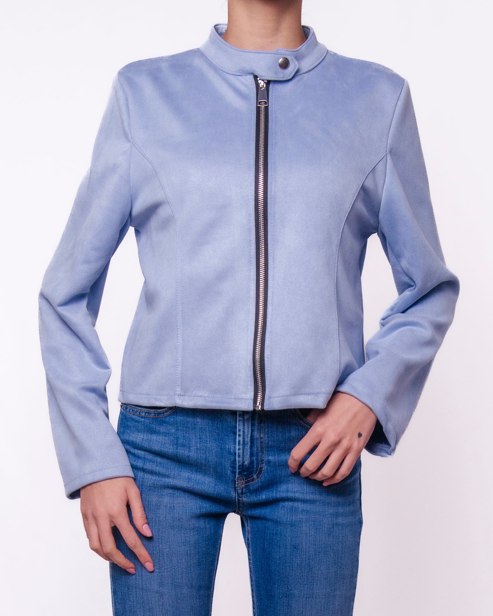Giacca in Suede con Zip e Collo alla Coreana Donna  -  25745EC