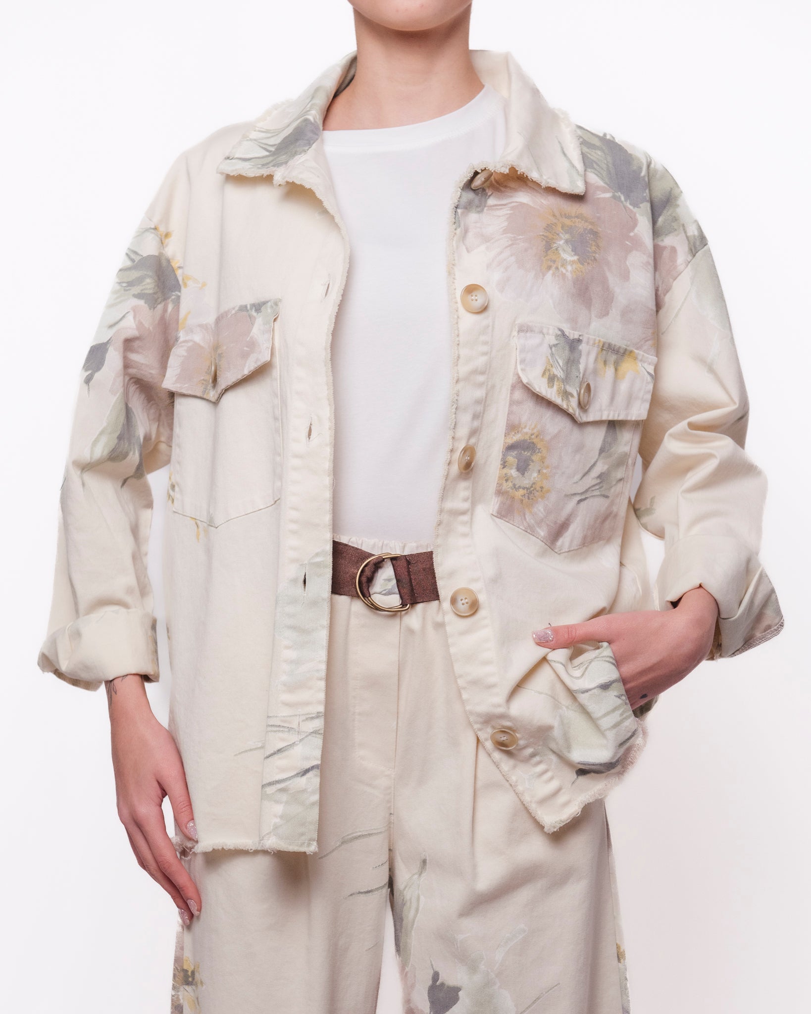 Giacca oversize stampa floreale tasche con pattina Donna  -  TAB0395