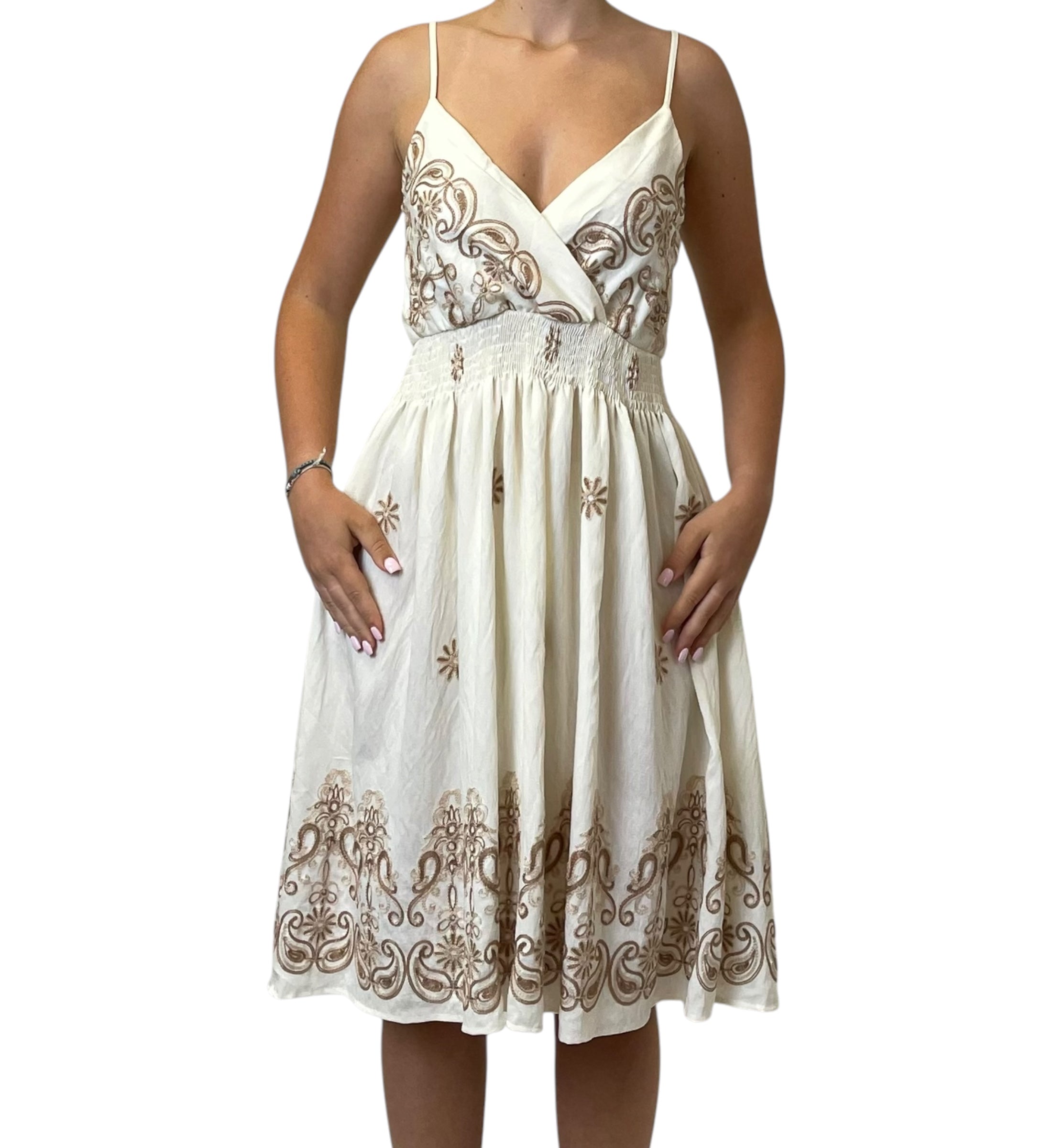 Abito Corto con Spalline e Ricamo Donna  -  18153F