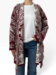 Cardigan lungo jacquard con frange Donna  -  70160X
