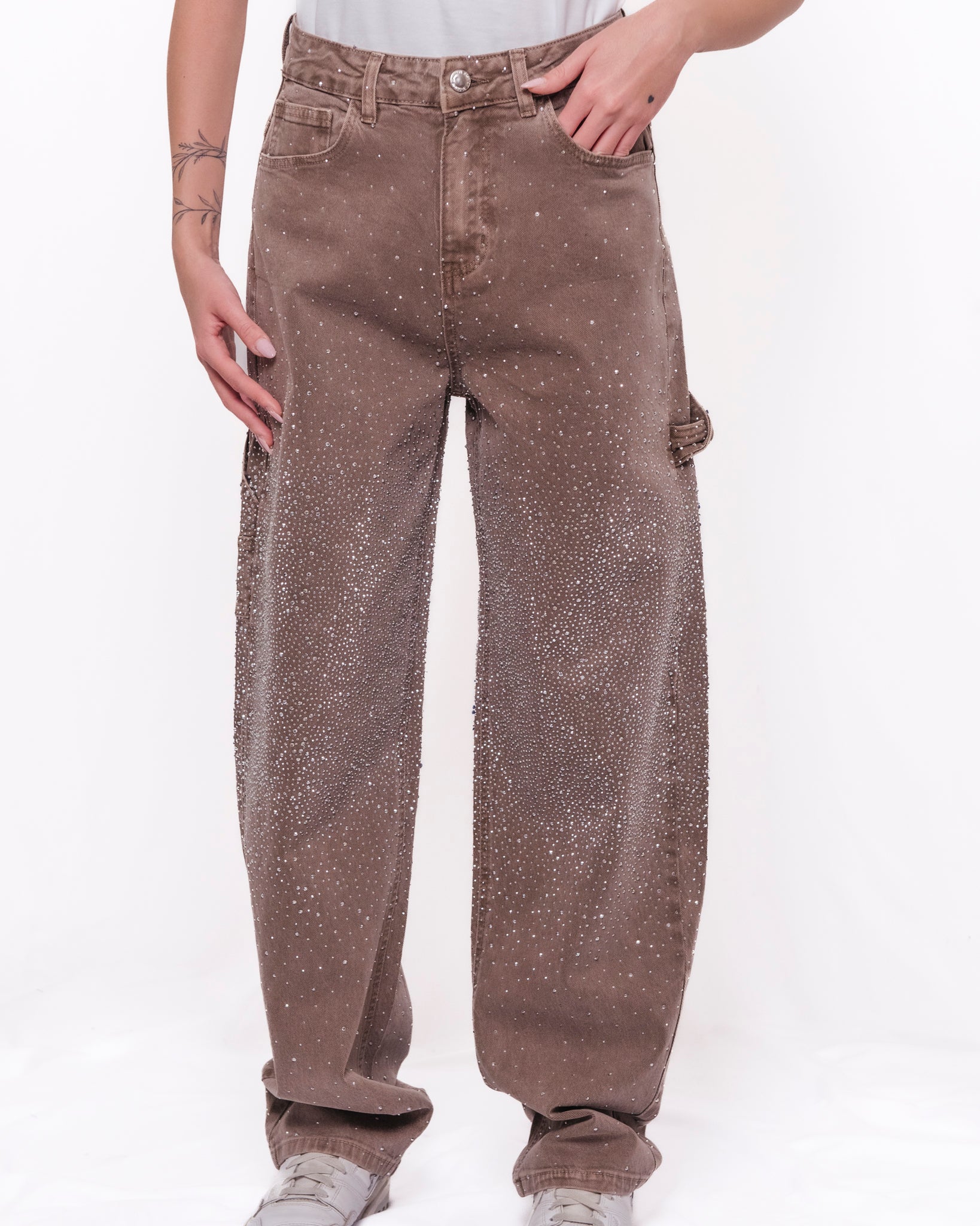 Jeans baggy con strass e dettaglio tasca laterale Donna  -  5409-24KA