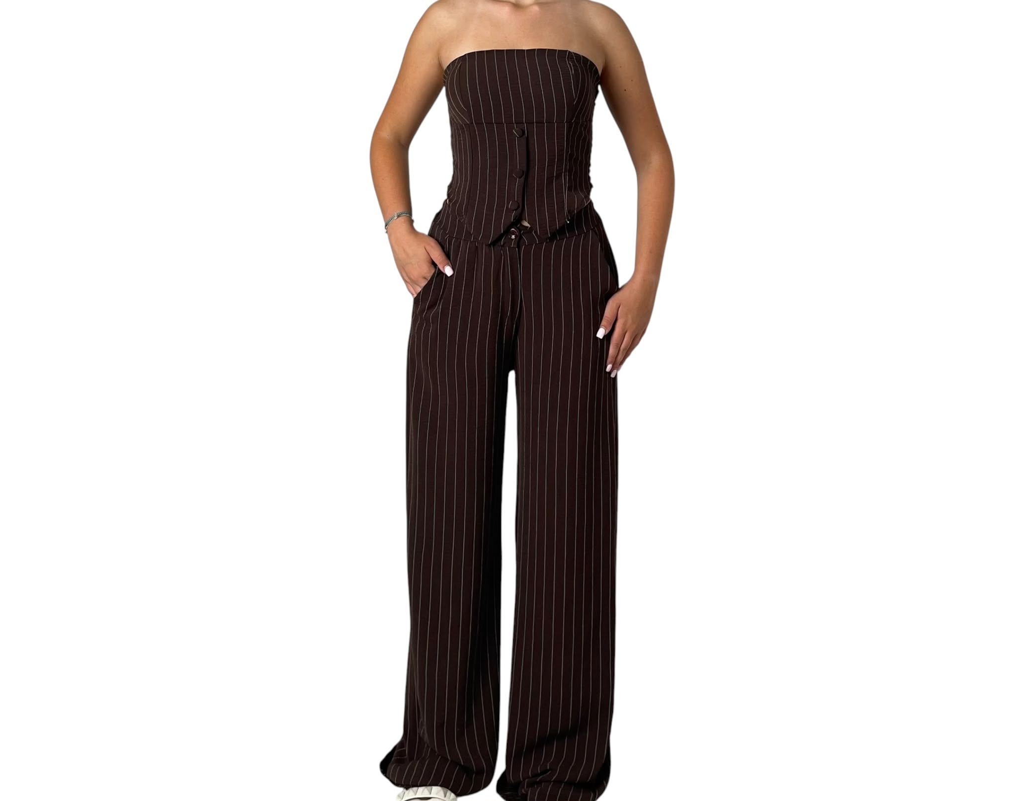 Completo a Righe con Top a Fascia e Pantalone a Palazzo Donna  -  47465/475226BO