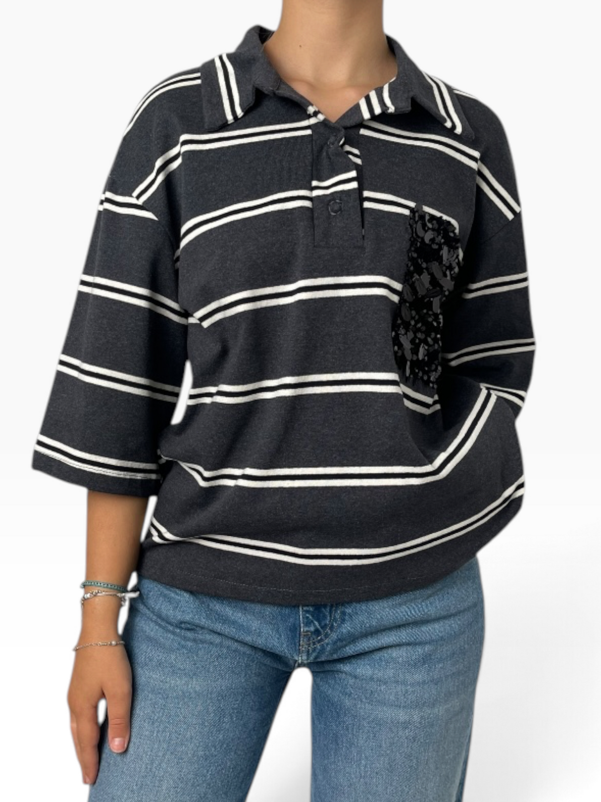 Polo oversize con taschino in paillettes Donna  -  I266107