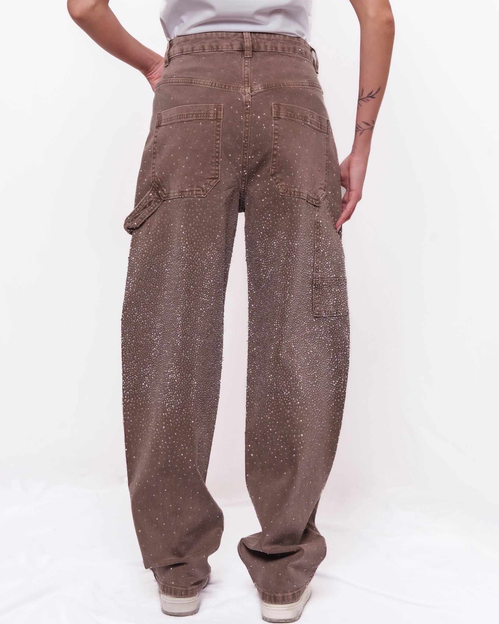 Jeans baggy con strass e dettaglio tasca laterale Donna  -  5409-24KA