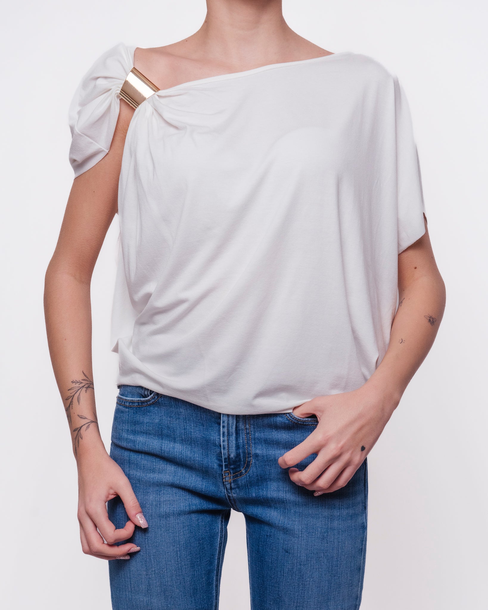 Top Asimmetrico Monospalla con Dettaglio Dorato Donna  -  BO5112