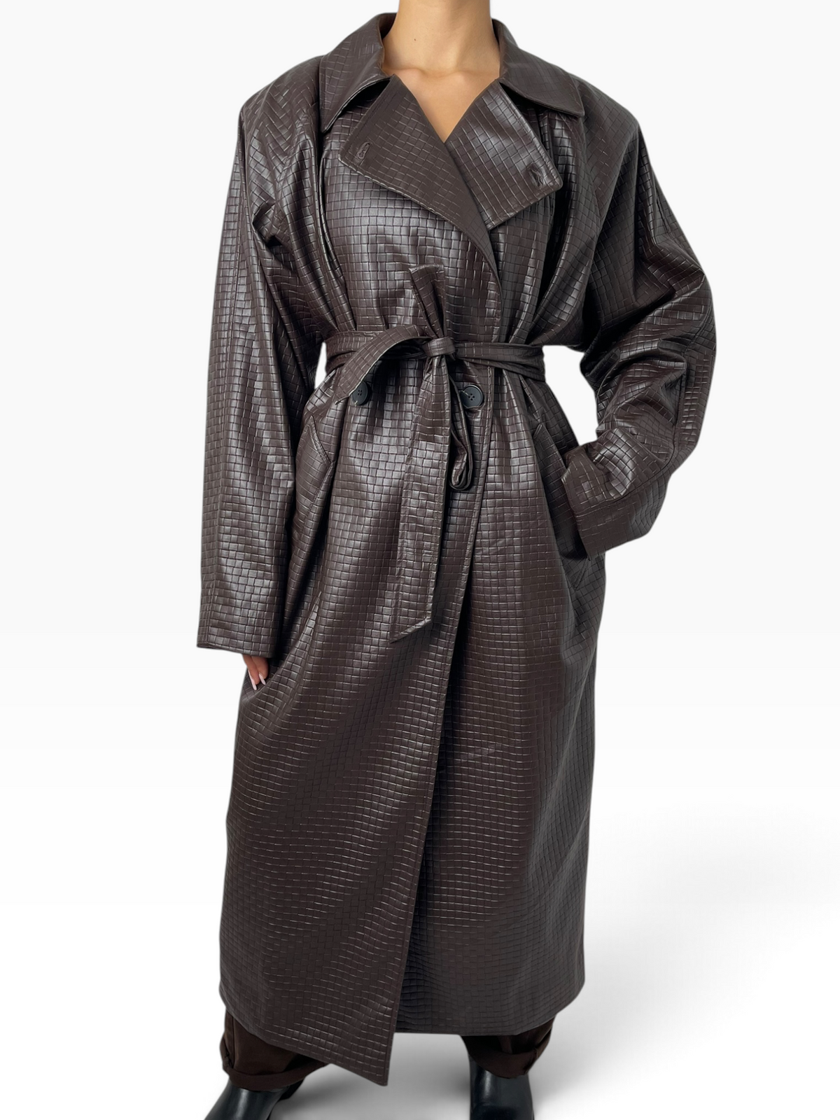 Trench lungo in ecopelle intrecciata Donna  -  5997LU