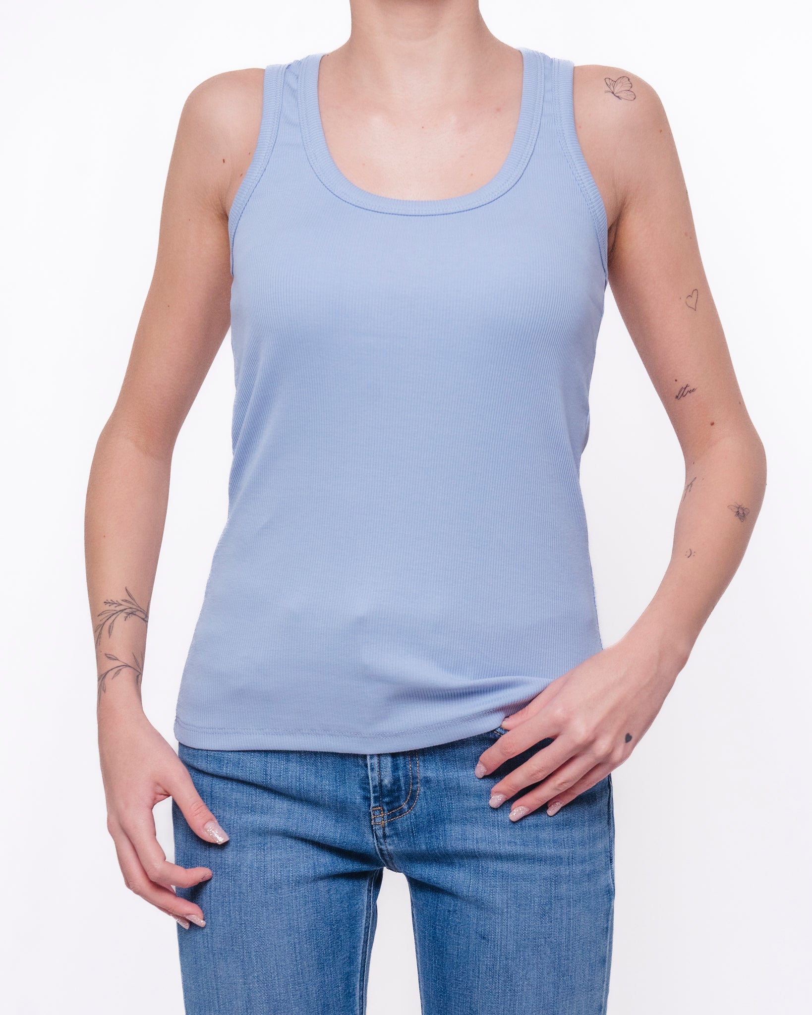 Canotta in Costina Aderente Scollo Tondo Donna  -  SHO03263