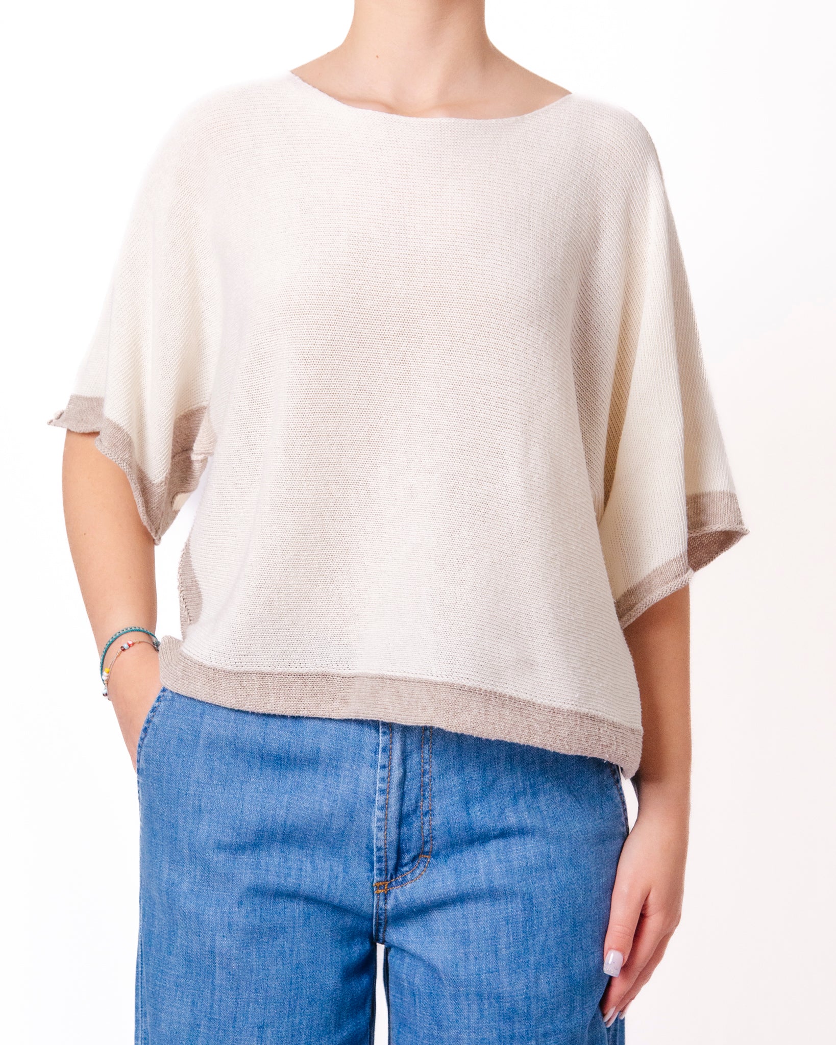 Maglia oversize a pipistrello bordi a contrasto Donna  -  8634KA