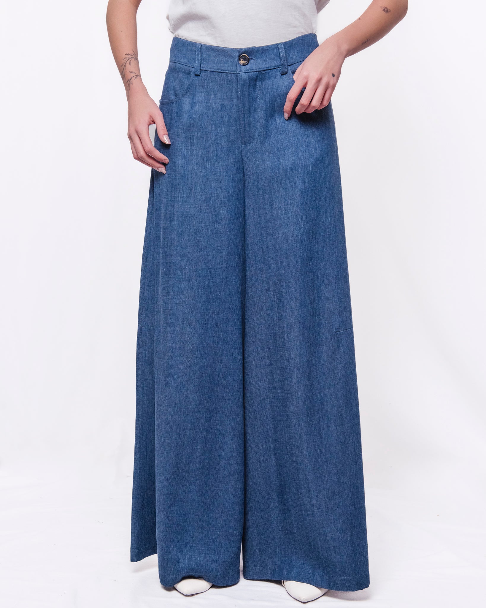 Pantalone Wide Leg Vita Alta con Tasche Donna  -  S12132L
