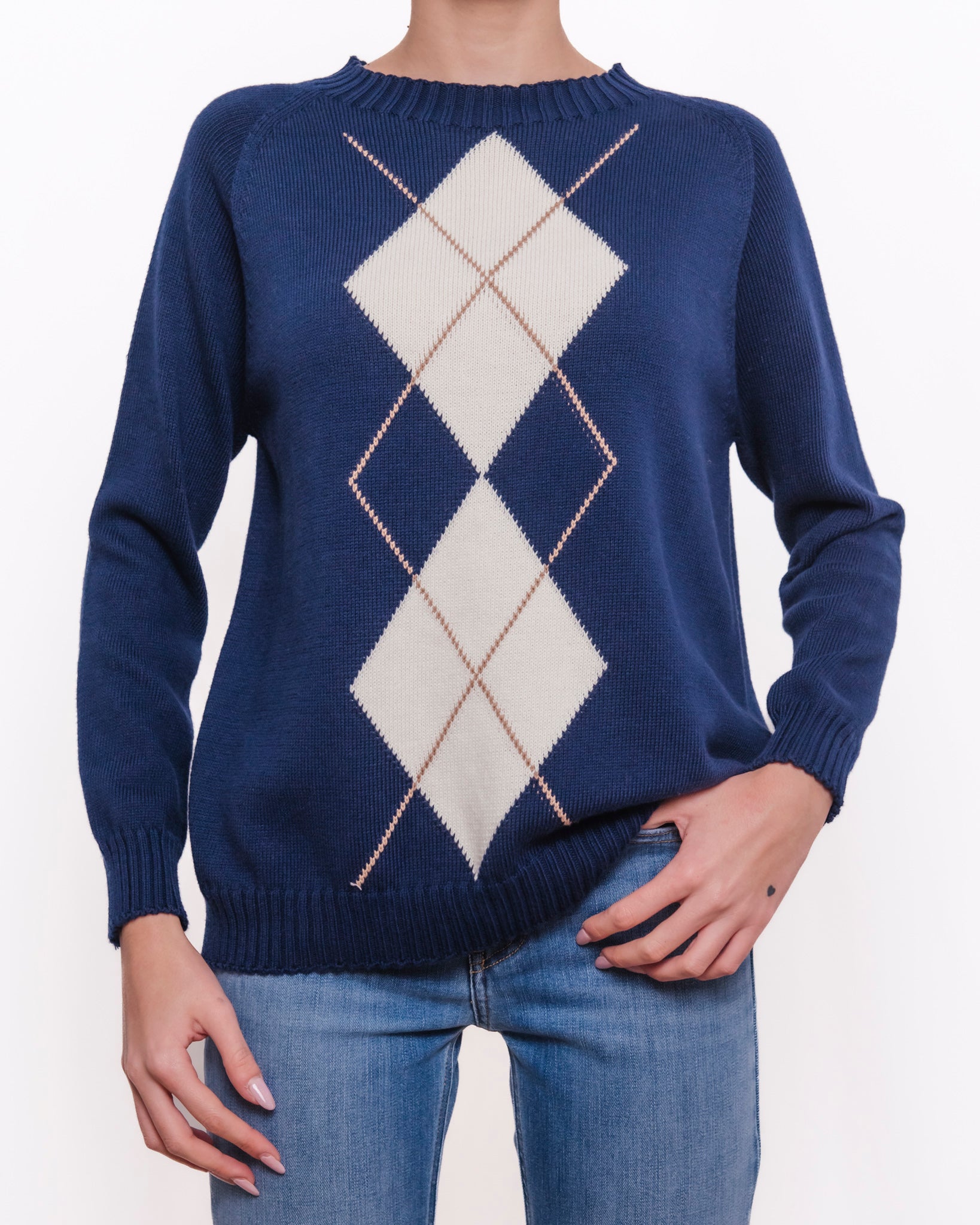 Maglione girocollo fantasia argyle Donna  -  82628EC