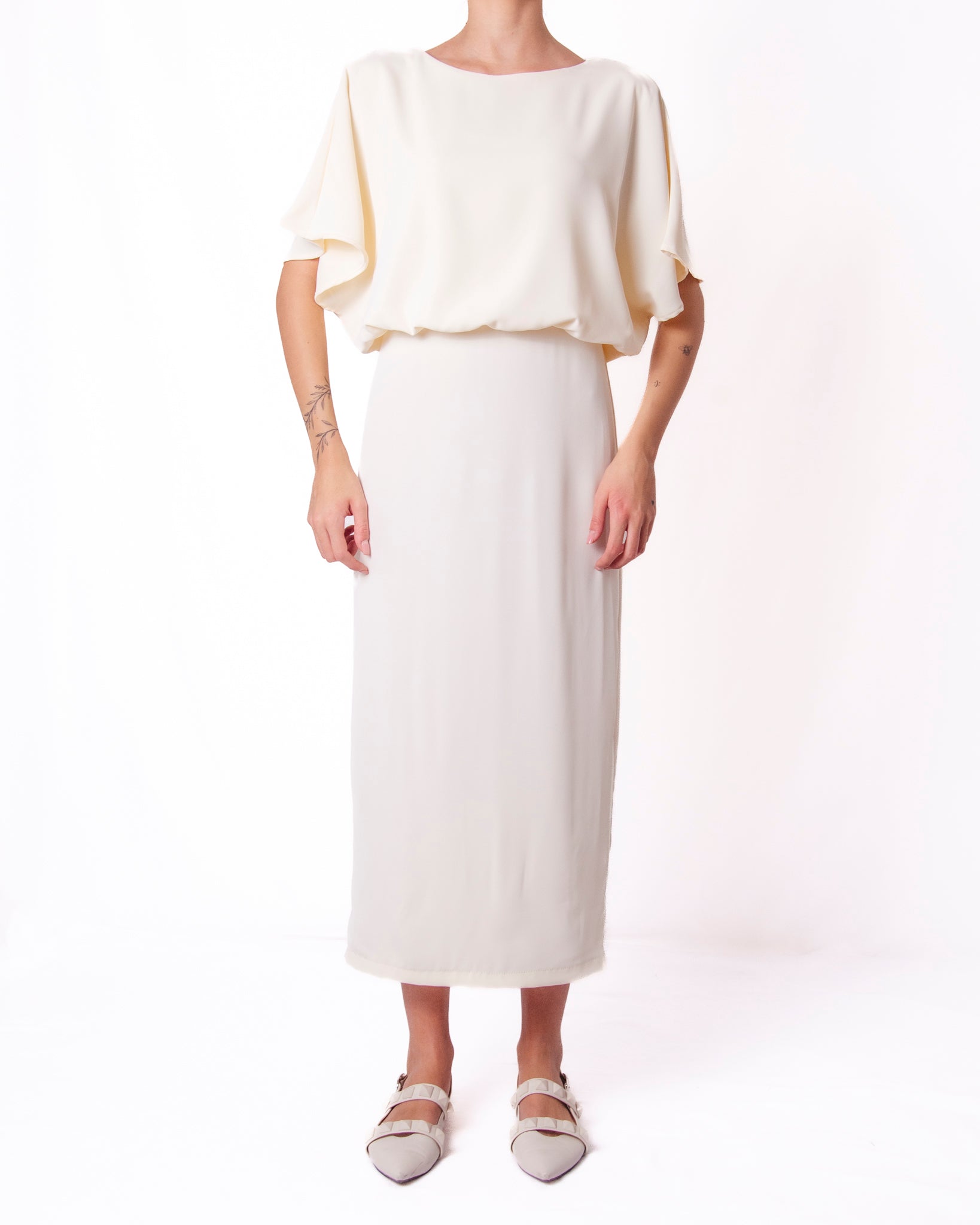 Abito midi scollo a V maniche a pipistrello nodo in vita Donna  -  26213KA
