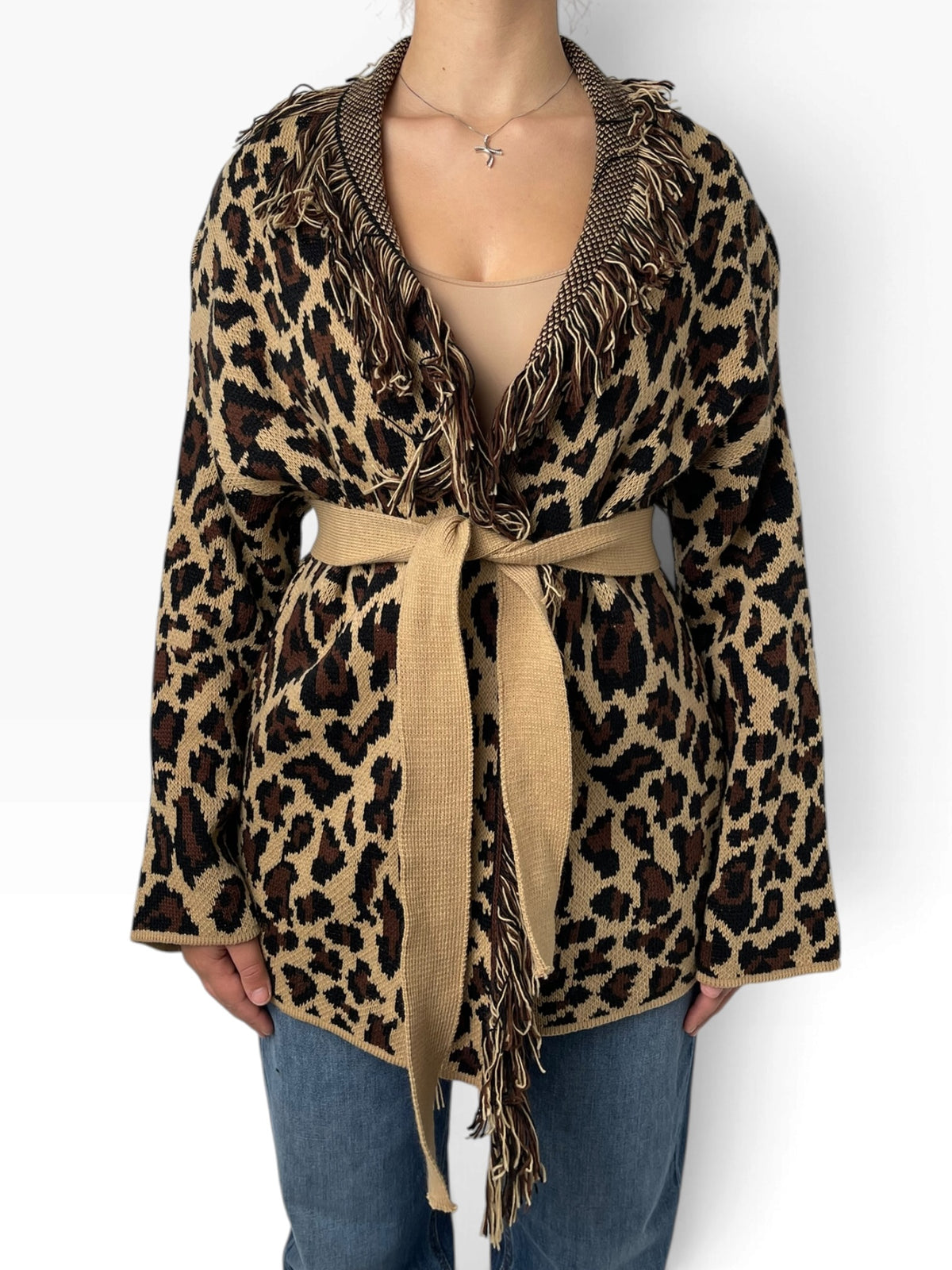 Cardigan animalier con frange Donna  -  2505KA