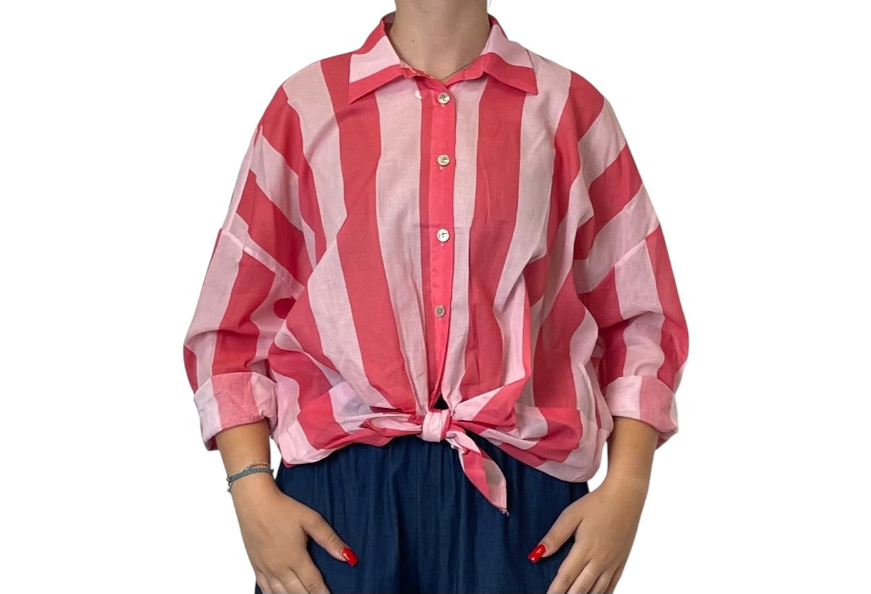 Camicia oversize a righe colletto classico Donna  -  81304V