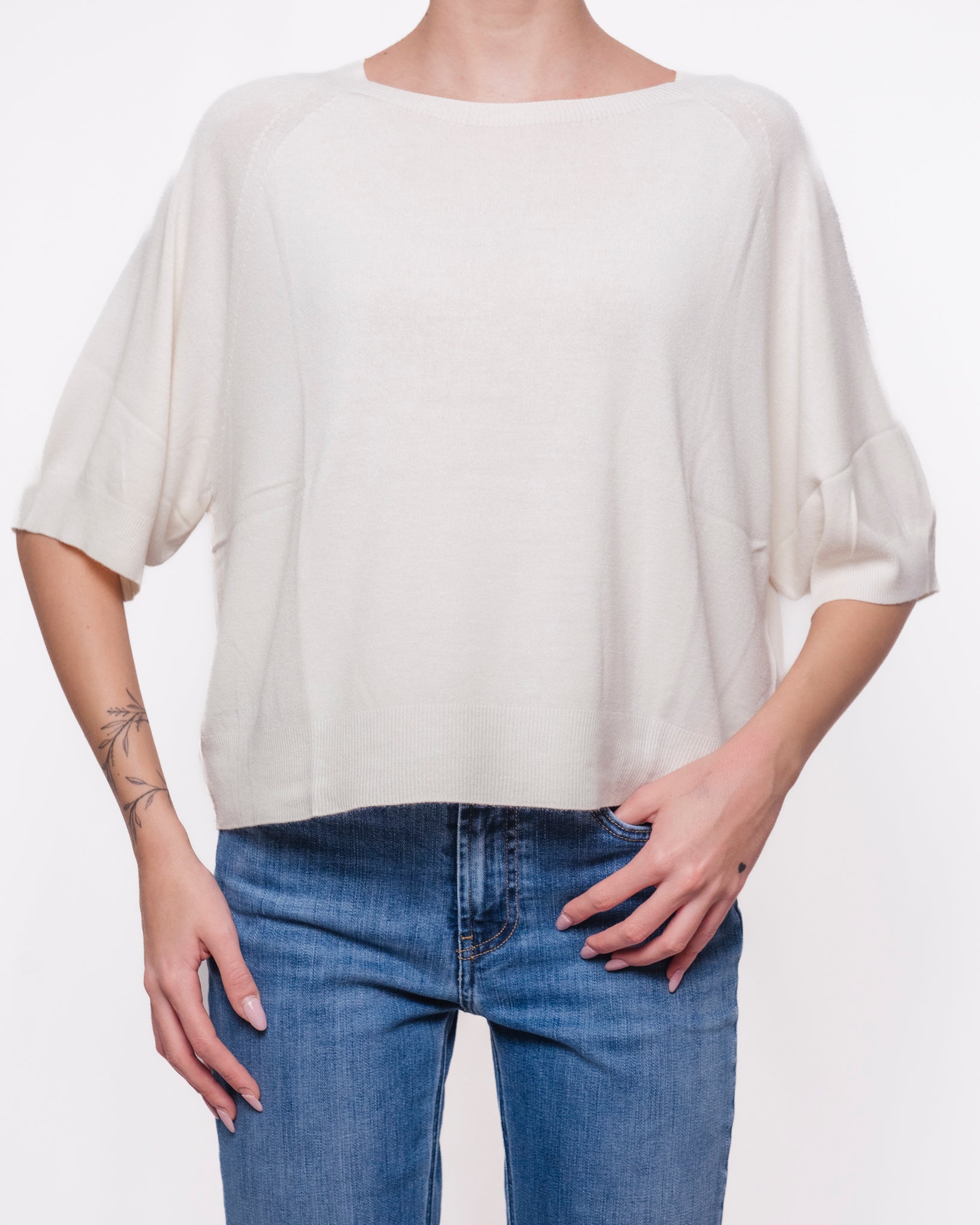 Maglia oversize mezza manica scollatura a barca Donna  -  F0200233