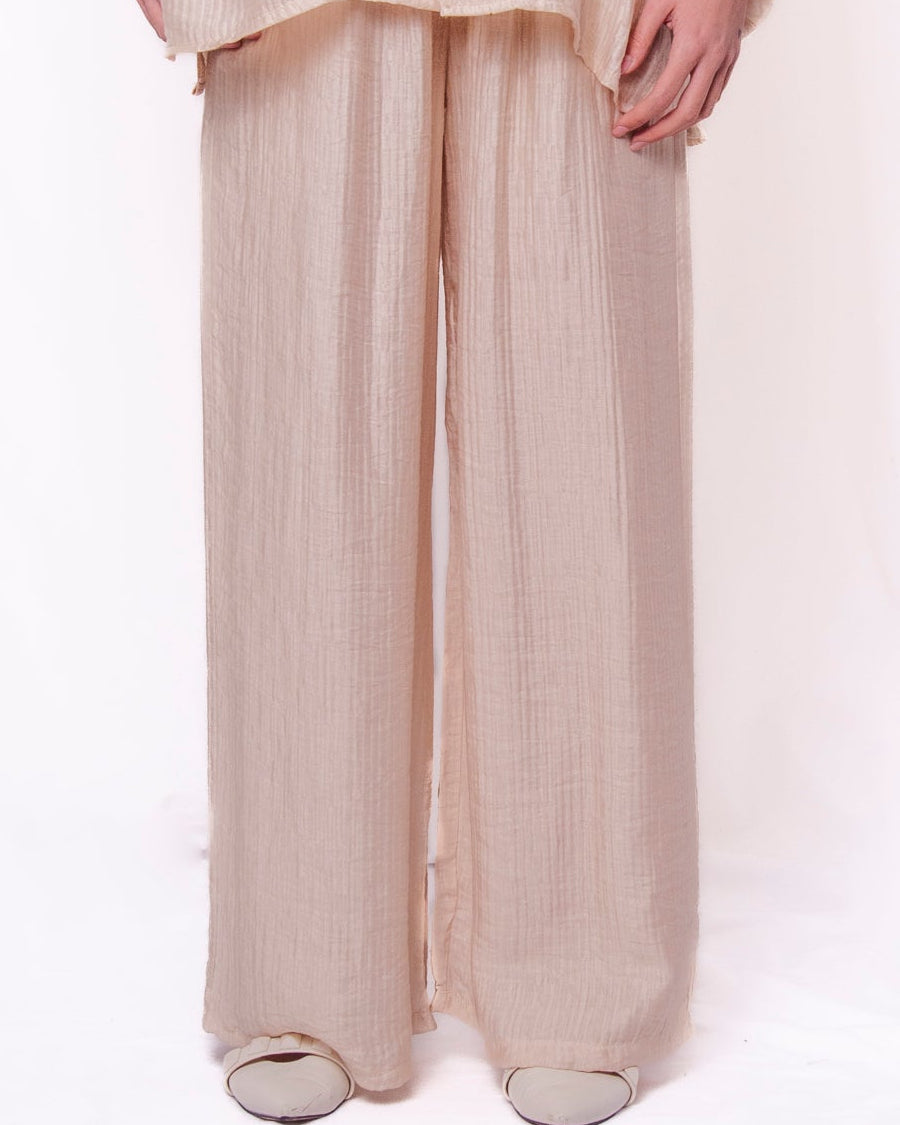 Pantaloni wide leg cotone garza elastico in vita Donna  -  7002V