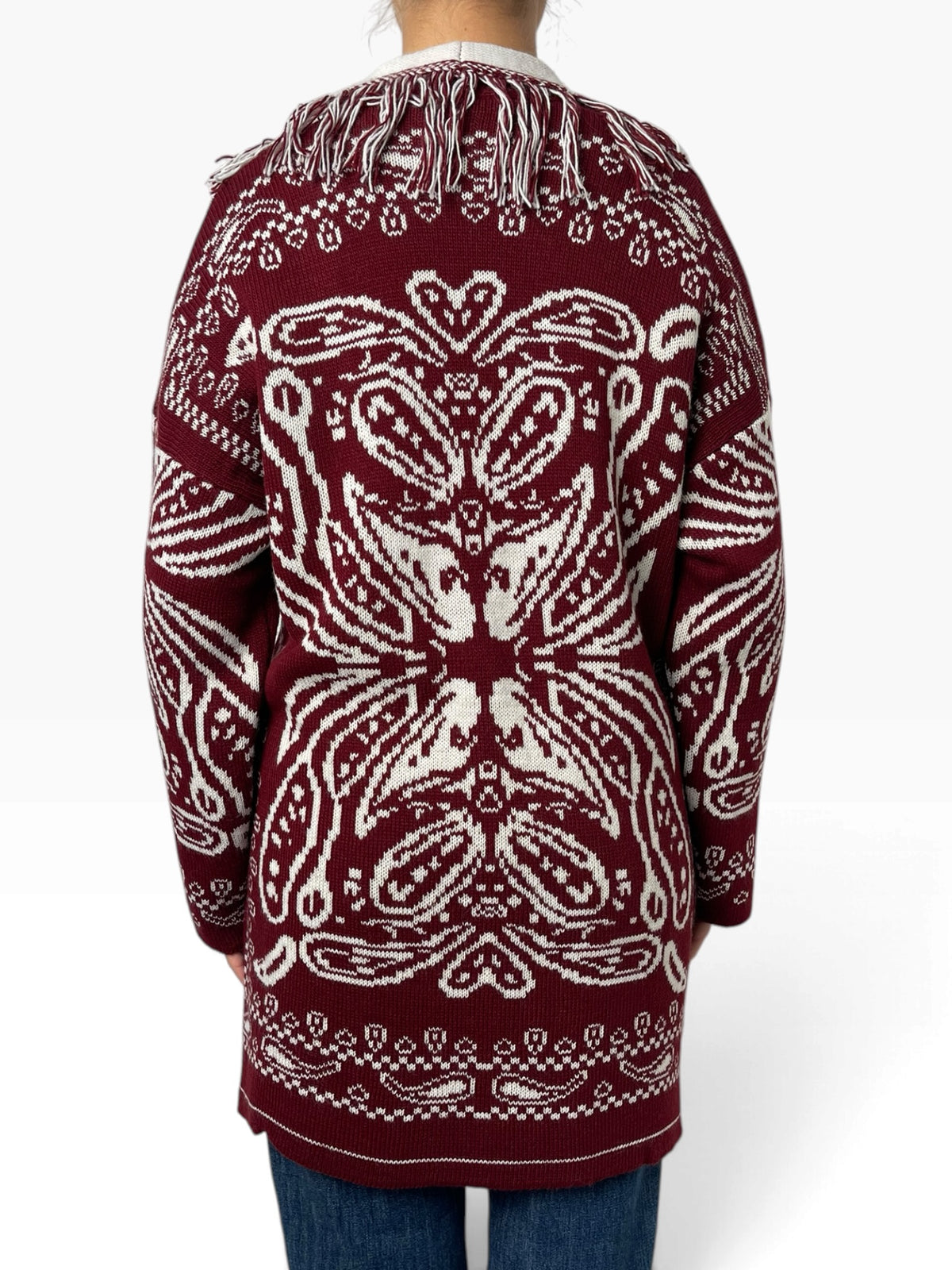 Cardigan lungo jacquard con frange Donna  -  70160X