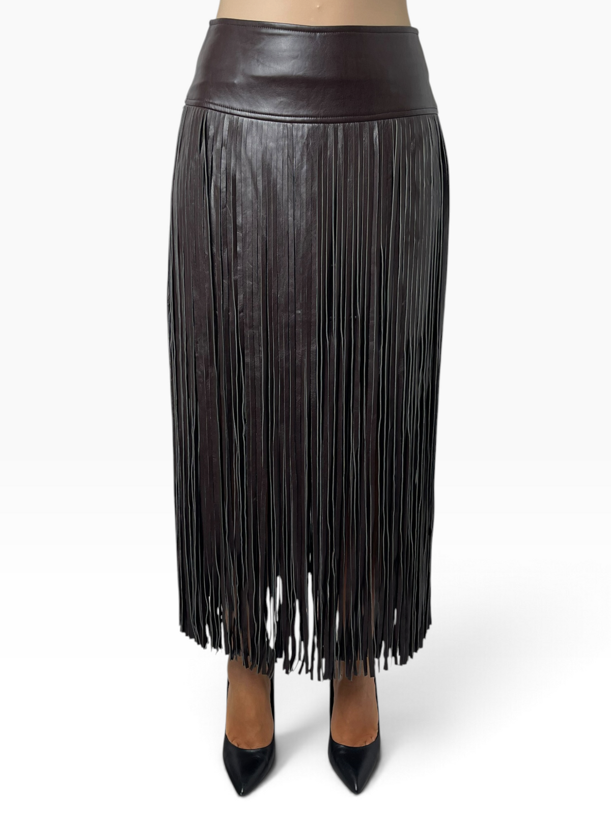 Gonna lunga in eco-pelle con frange Donna  -  260629LU